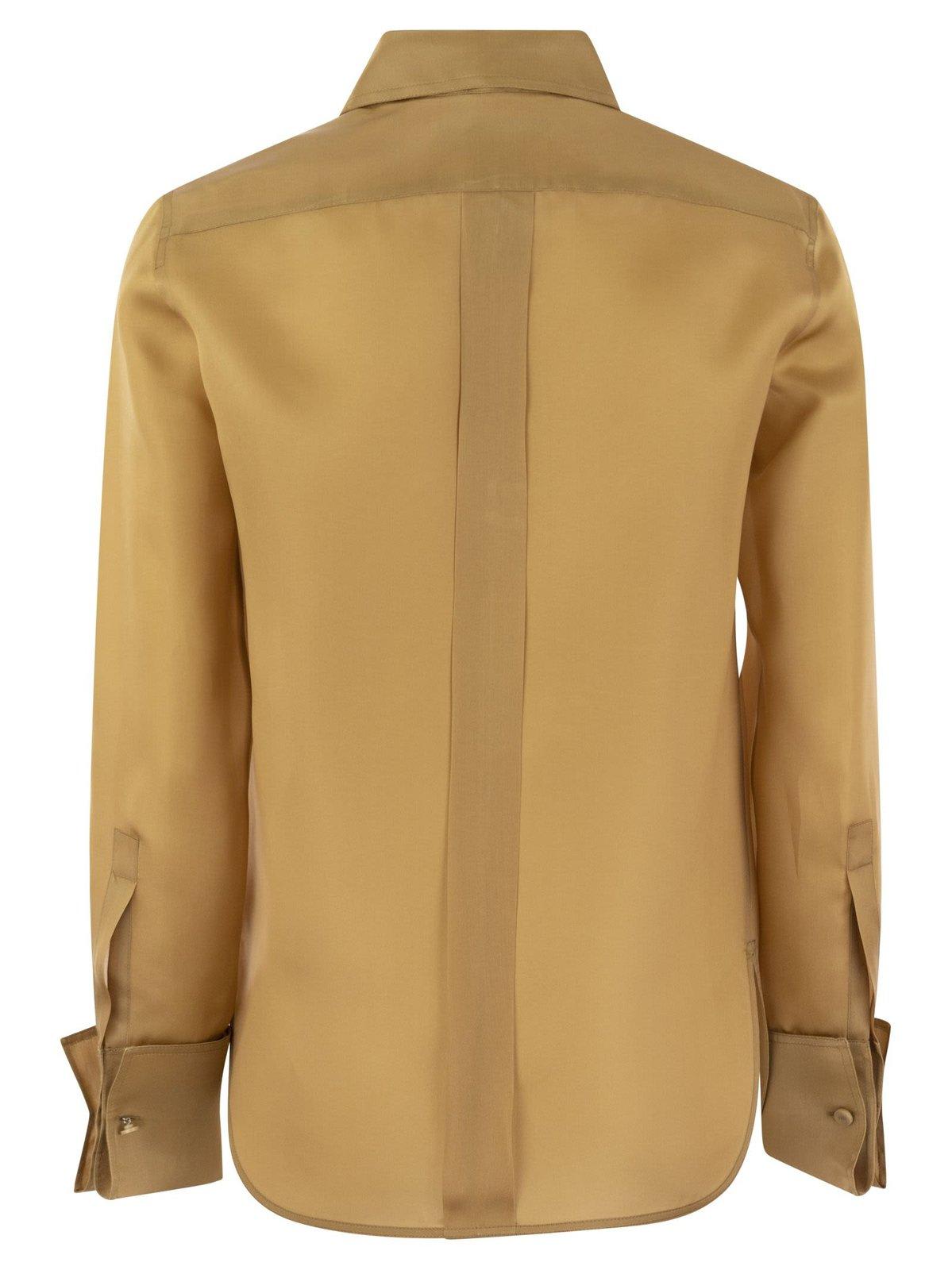 Shop Max Mara Buttoned Long-sleeved Shirt In Leather Brown