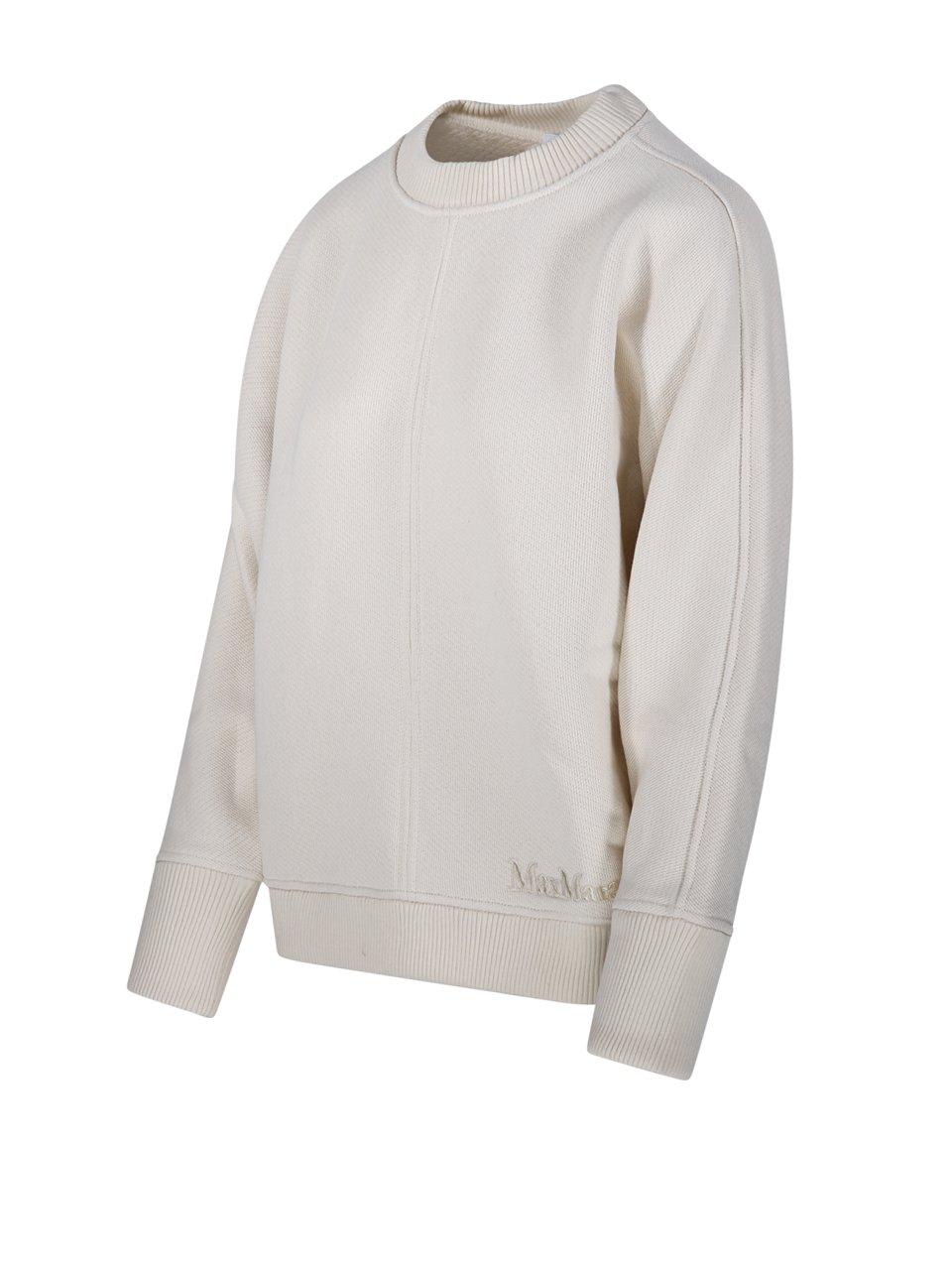 Max Mara Logo Embroidered Crewneck Jumper In Bianco Lana