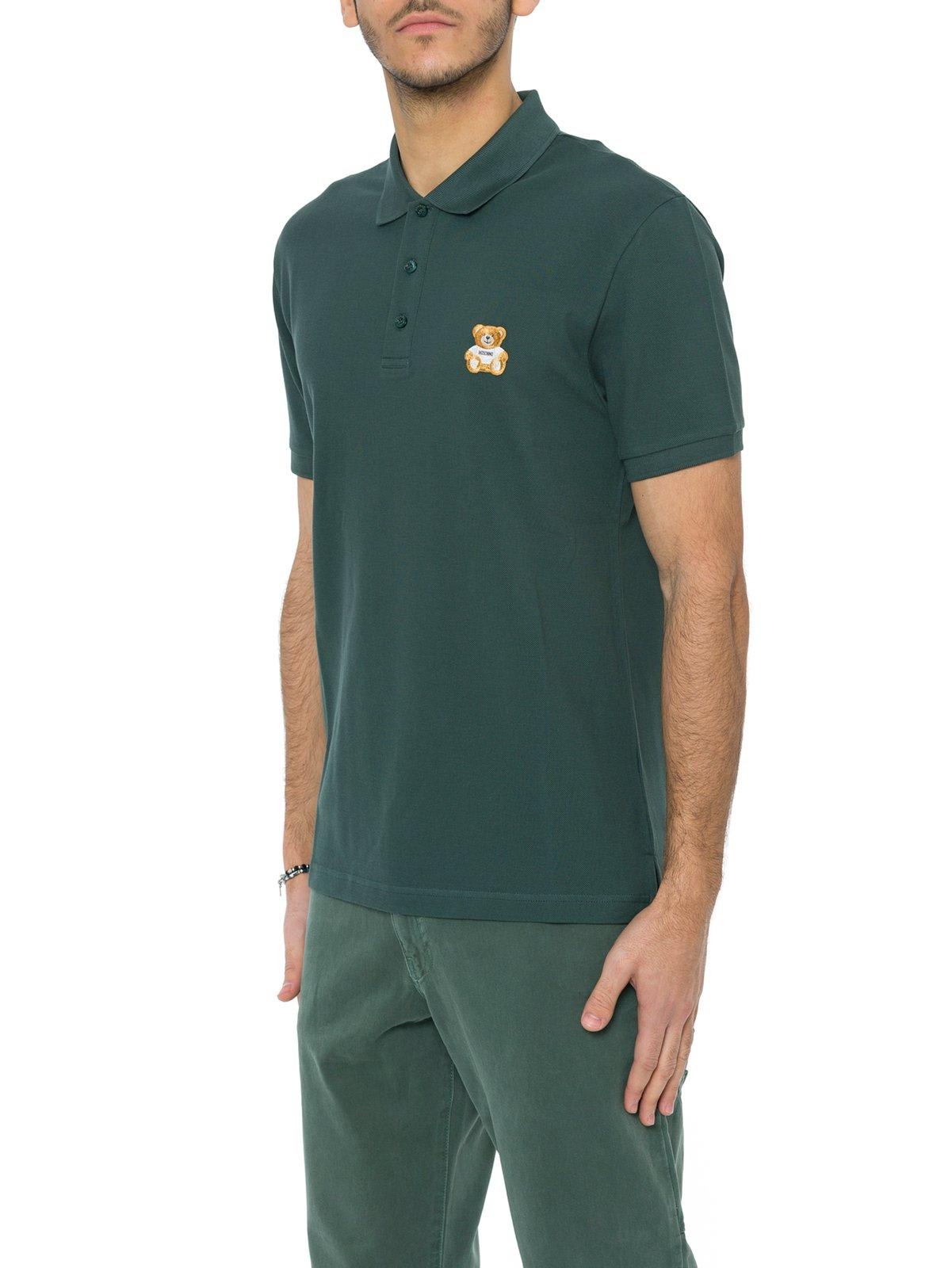 Shop Moschino Bear Embroidered Polo Shirt In Verde