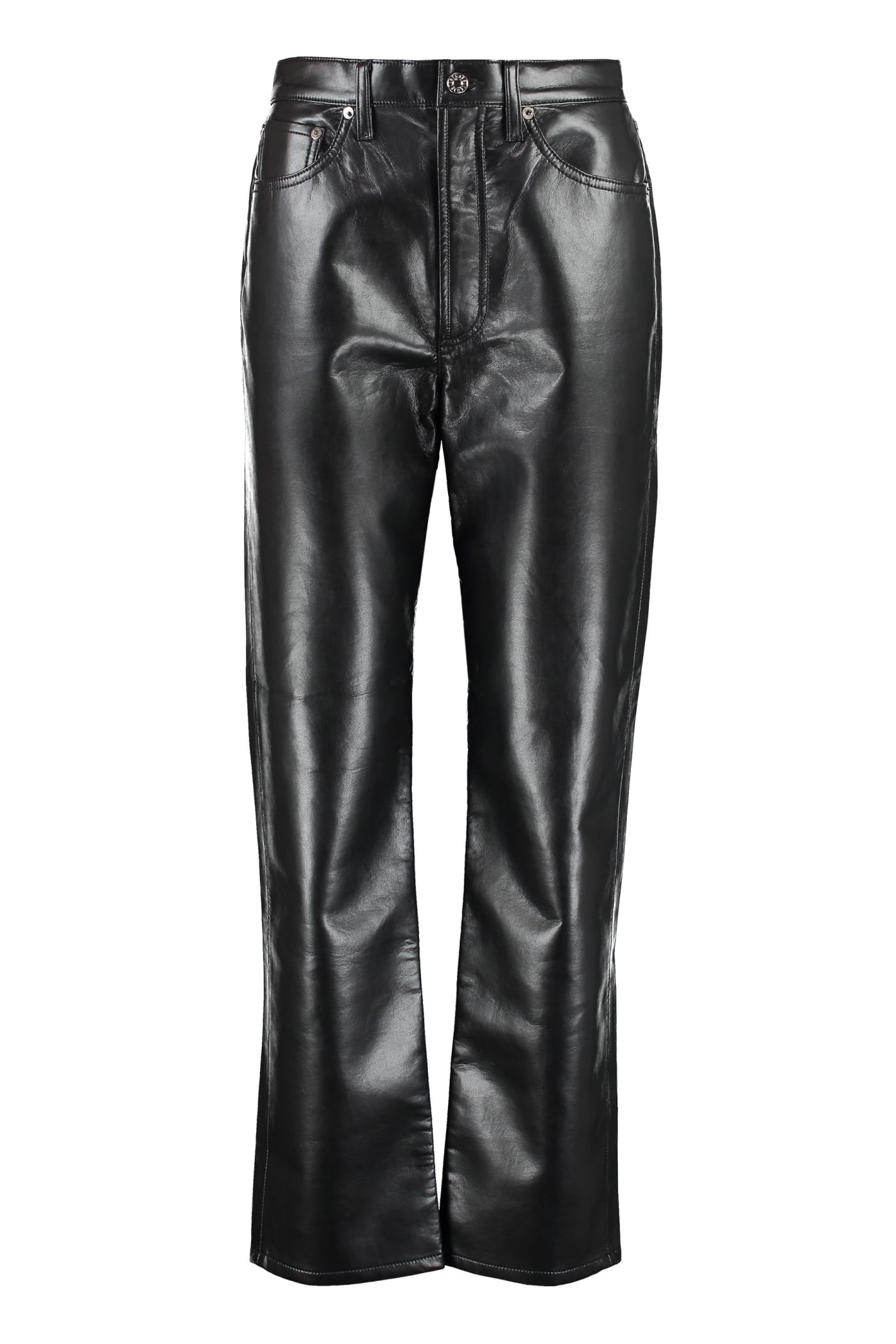 Shop Agolde Leather Pants In Black