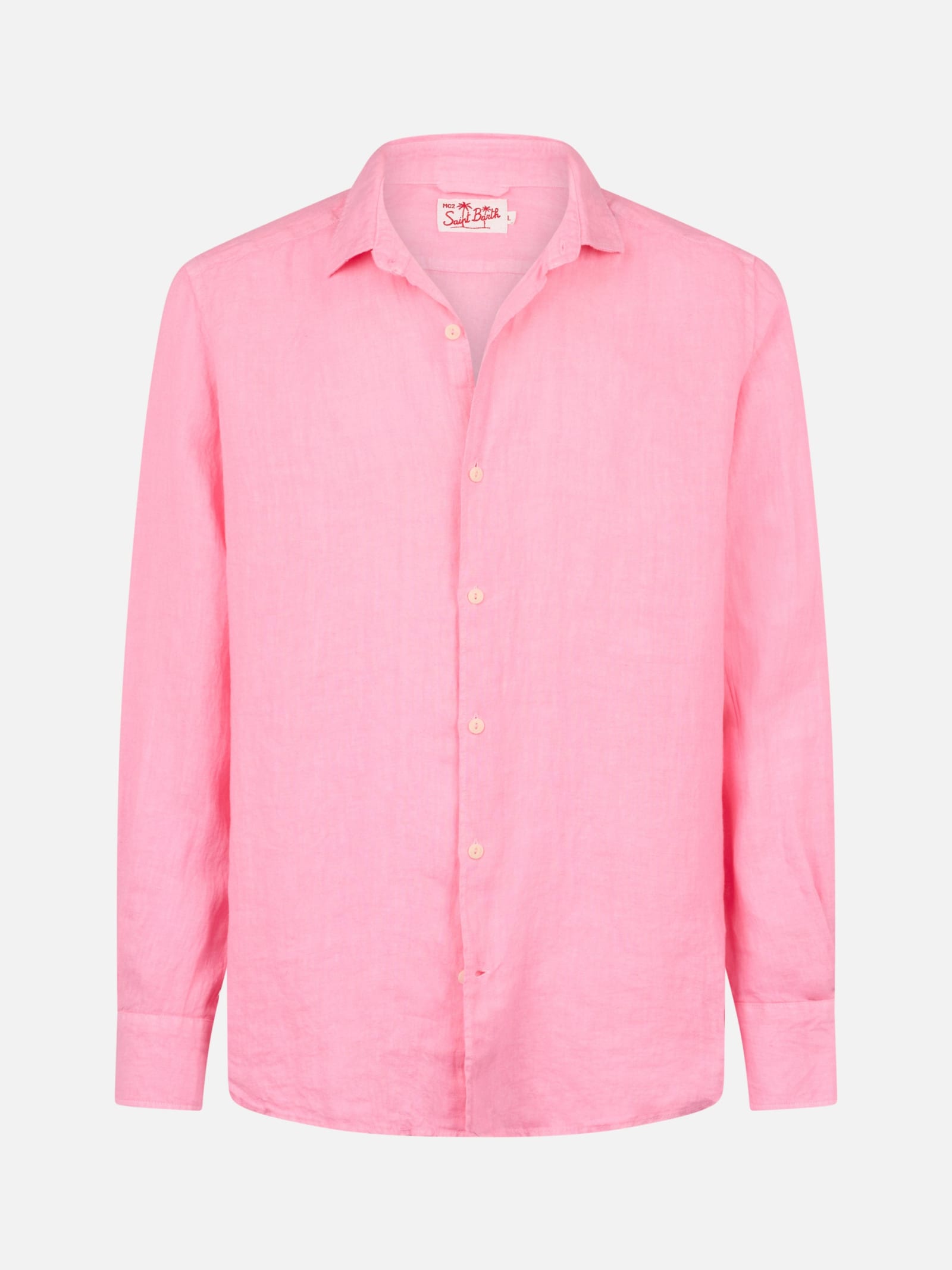 Mc2 Saint Barth Man Pink Linen Shirt Pamplona In Pink