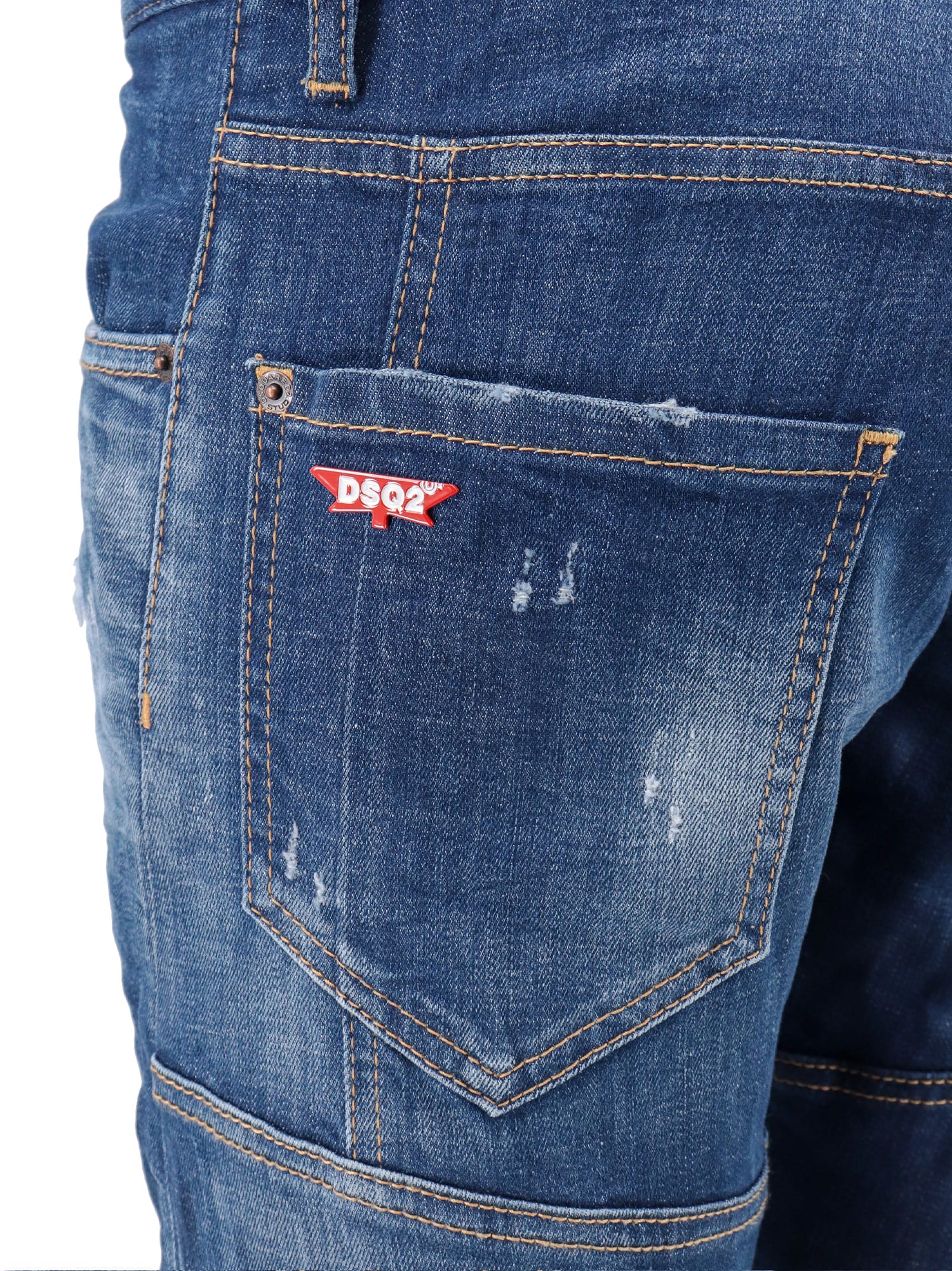 Dsquared2 Blue Slim Jeans With Rips And Bleach Effect In Cotton Blend Denim Man In Denim
