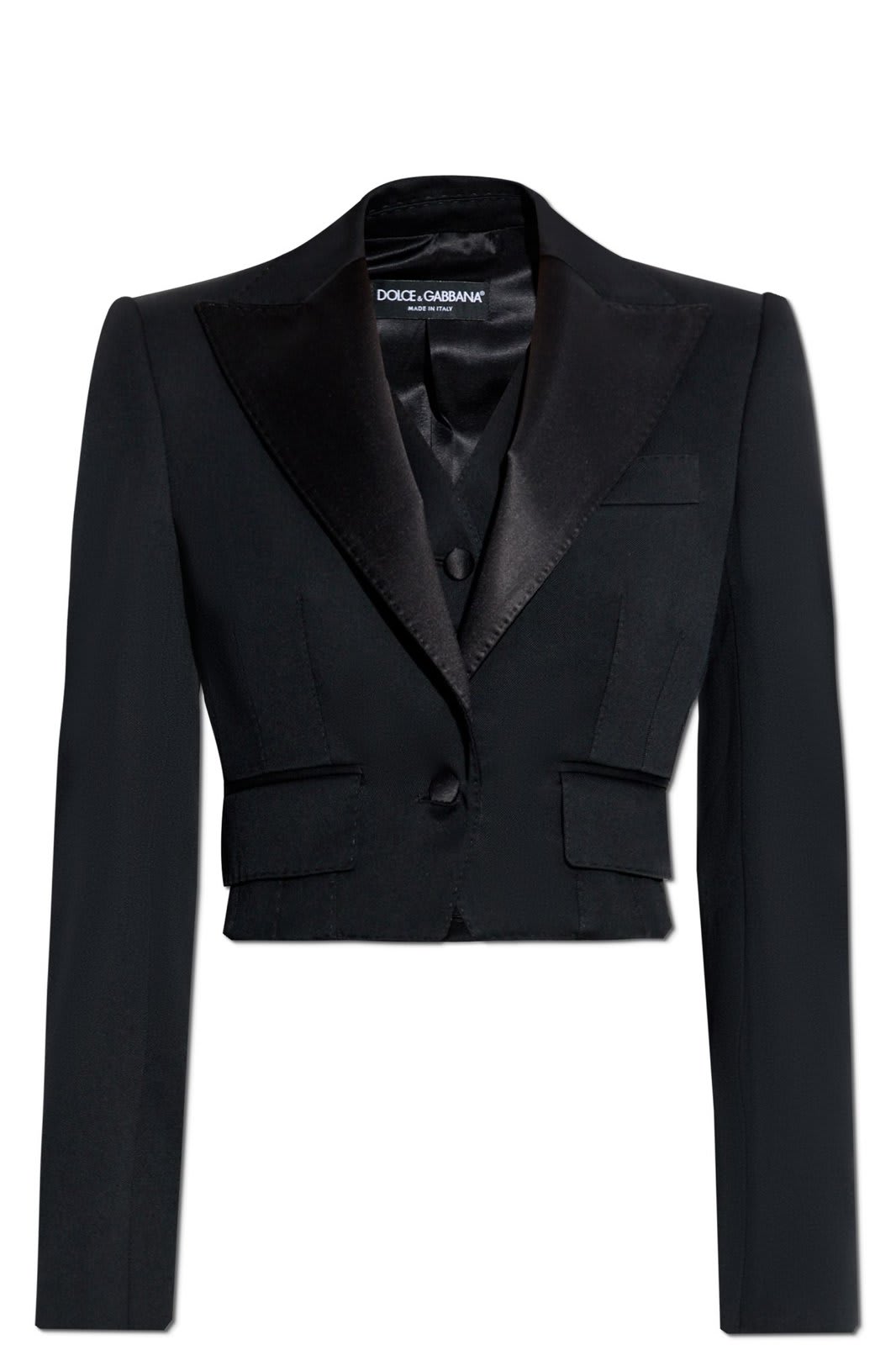 Shop Dolce & Gabbana Cropped Gabardine Tuxedo Jacket In Black