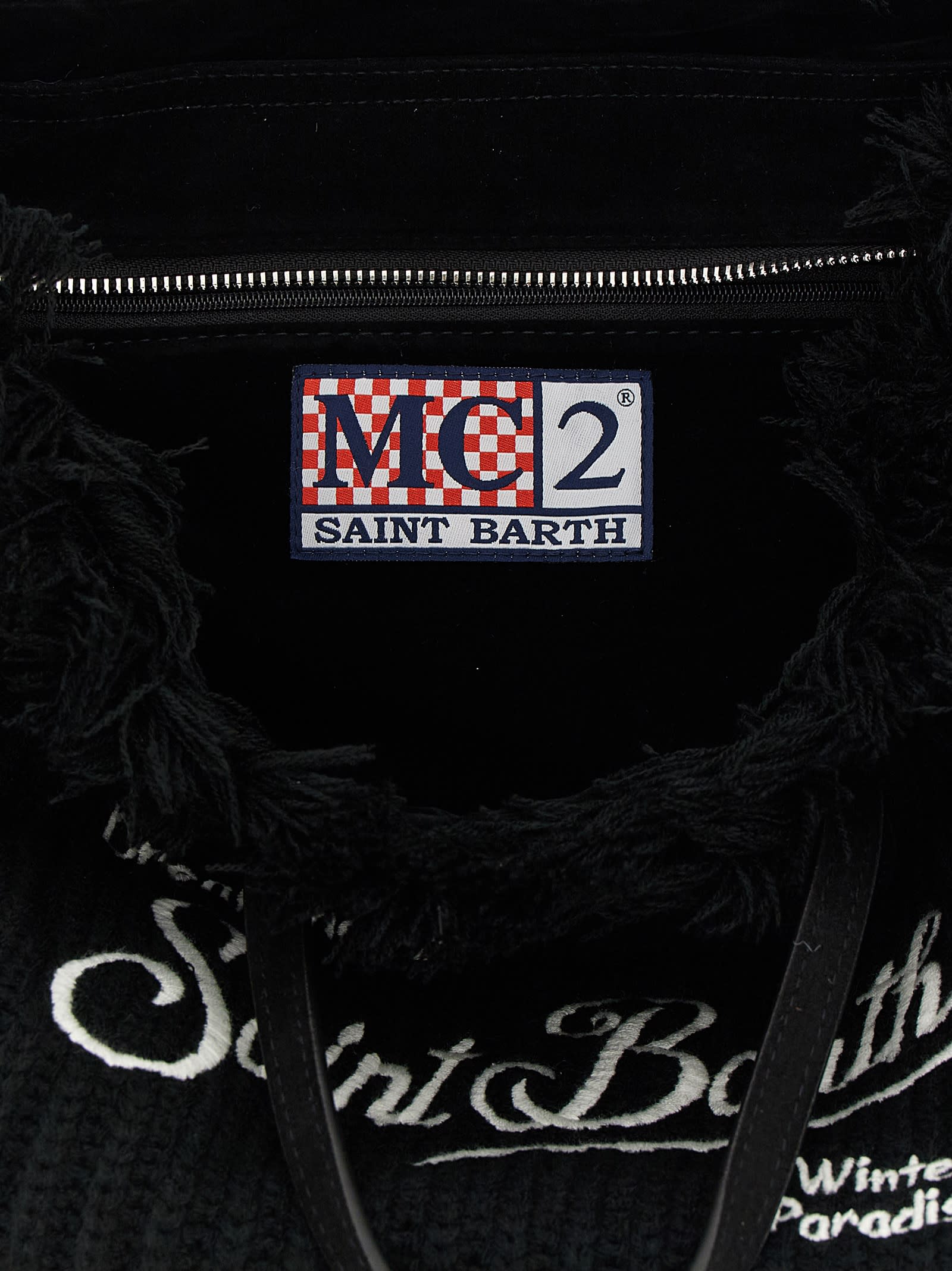 Mc2 Saint Barth Colette Wool Rib Bag With Embroidery In Black