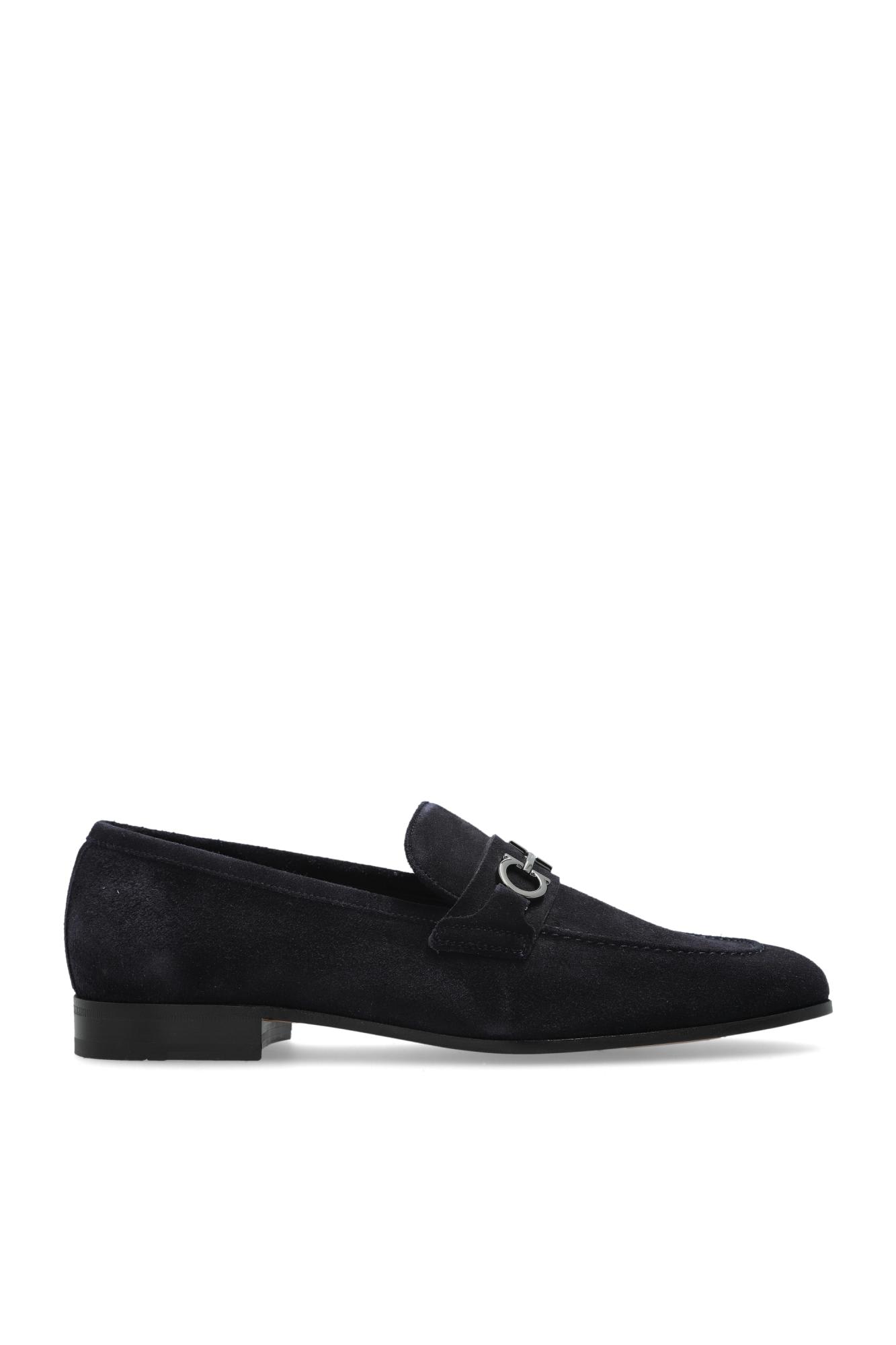 Ferragamo Balty Gancini Buckle Suede Loafers In Blue