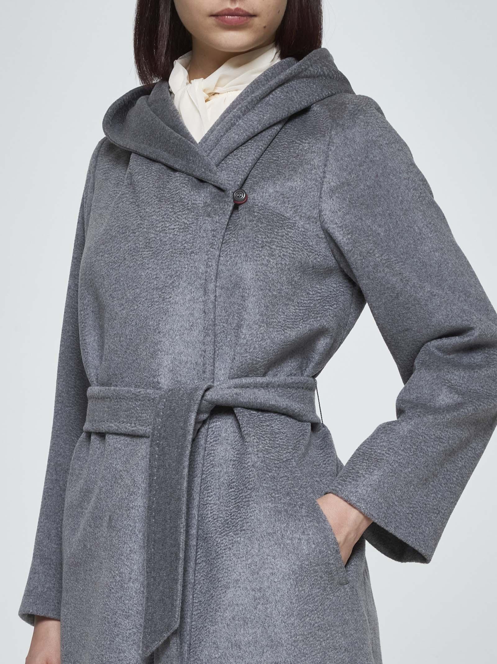 Shop Max Mara Newmang Hooded Wool Coat In Grigio Scuro