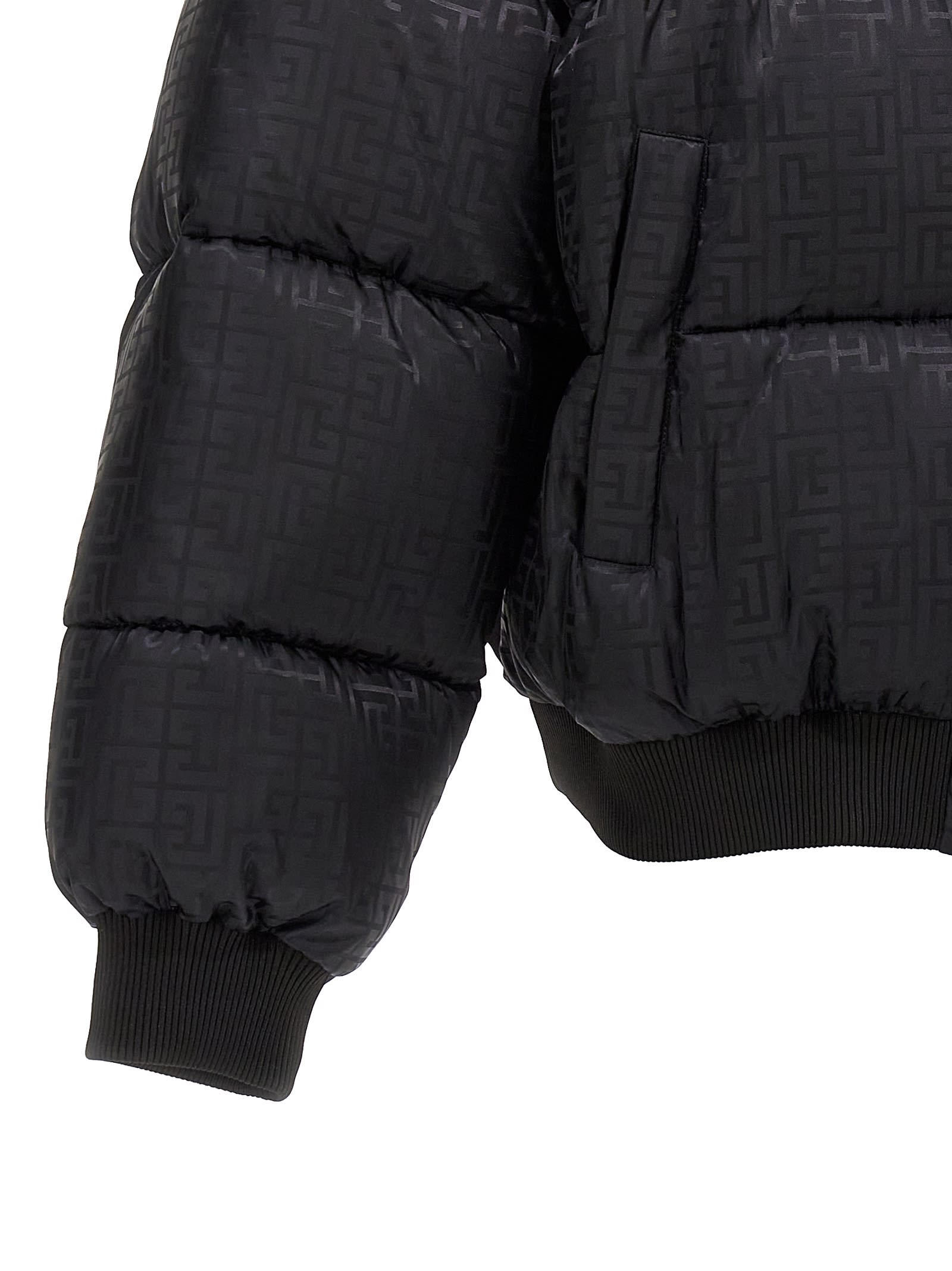 Shop Balmain Monogram Down Jacket In Black