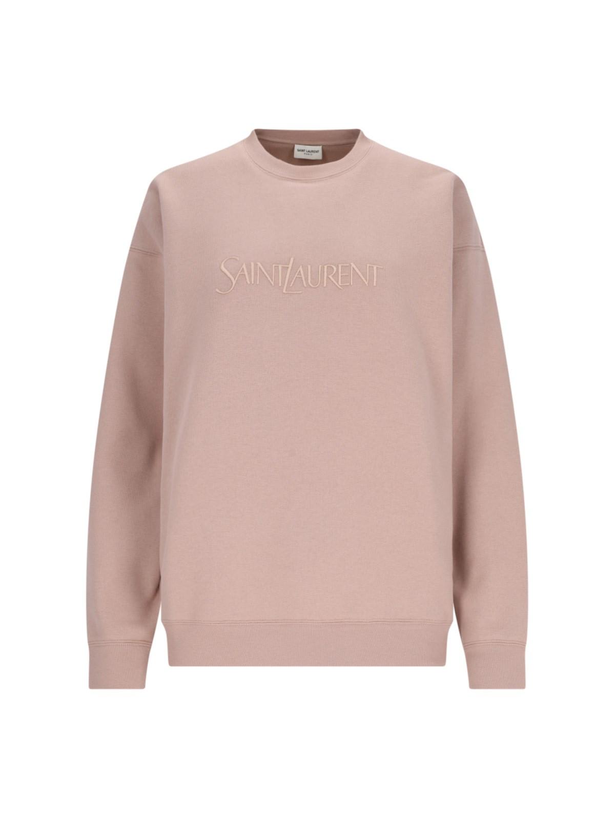 Shop Saint Laurent Logo Crewneck Sweatshirt In Nude Rose