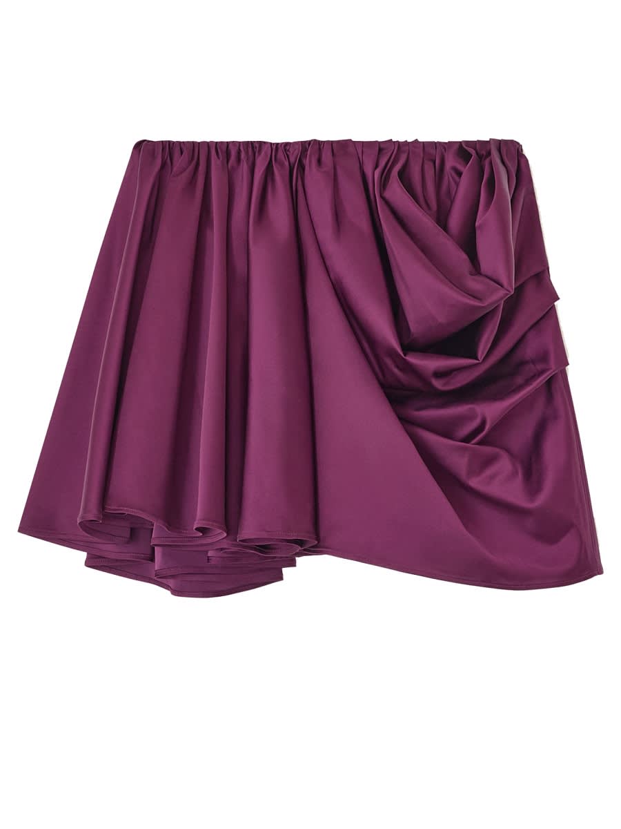 Ganni Asymmetrical Mini Skirt Satin Finish In Burgundy