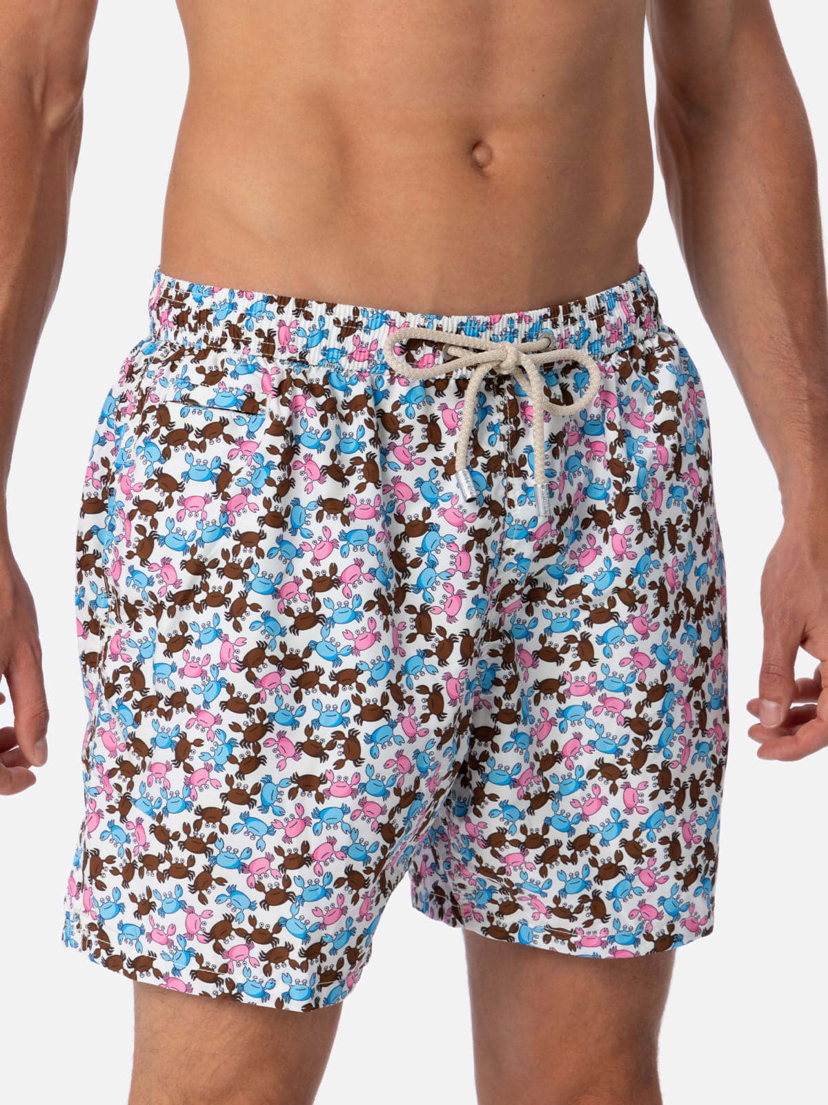 Shop Mc2 Saint Barth Man Lightweight Fabric Swim-shorts Lighting Micro Fantasy With Crabs Print In White