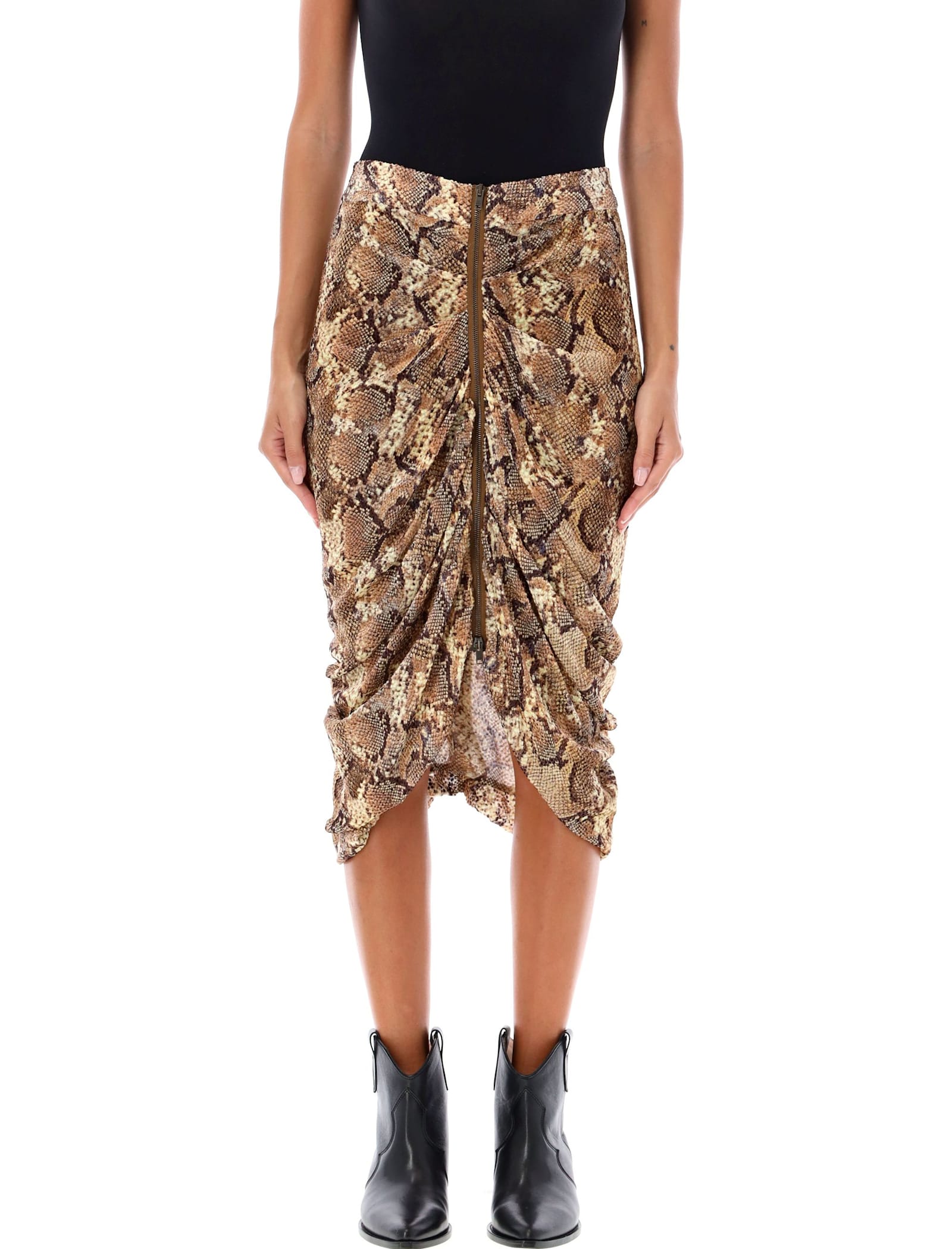 Shop Isabel Marant Caelia Snake Print Midi Skirt In Sand