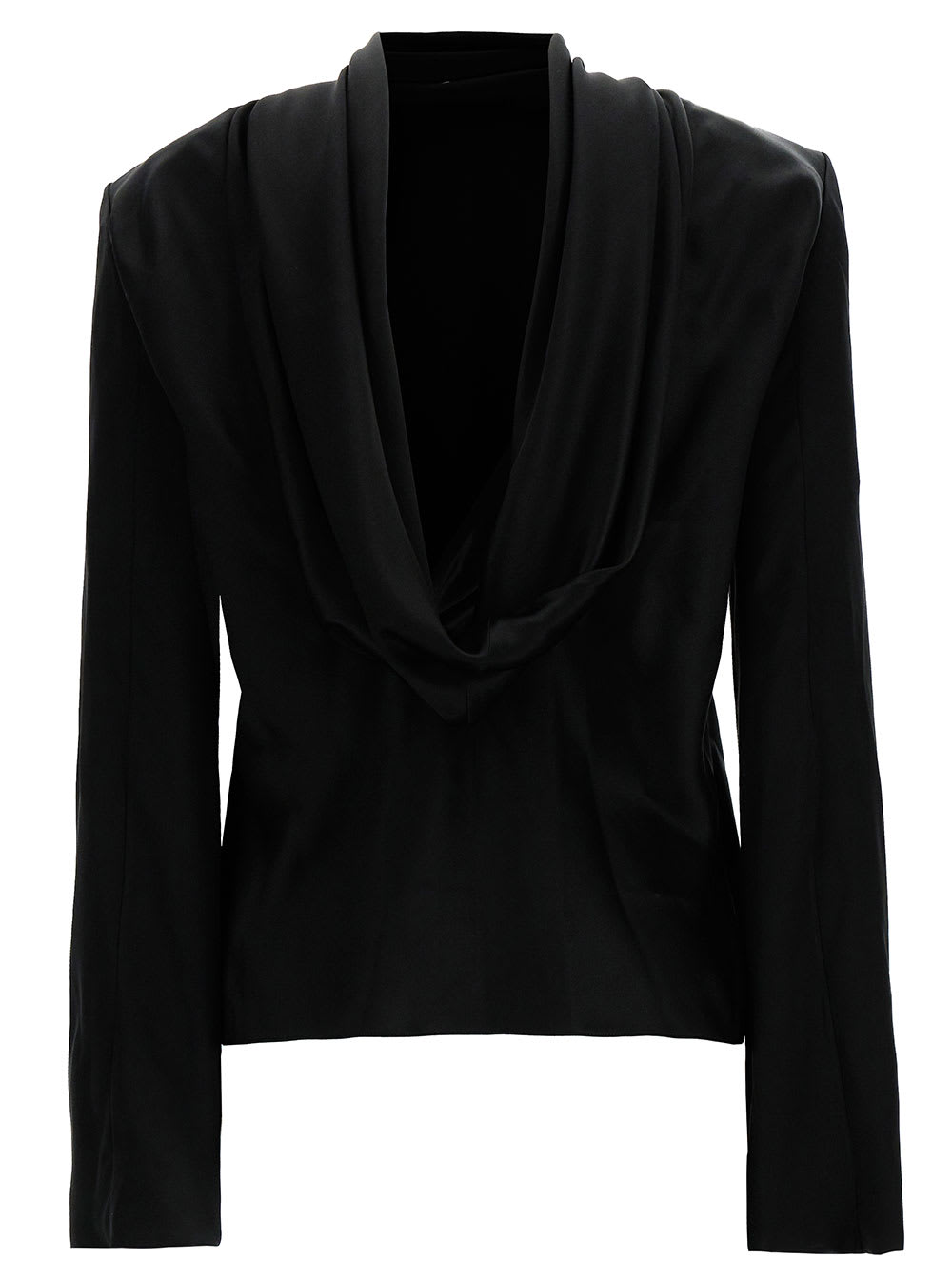 Shop Saint Laurent Black Blouse With Cowl-back In Silk Satin Woman