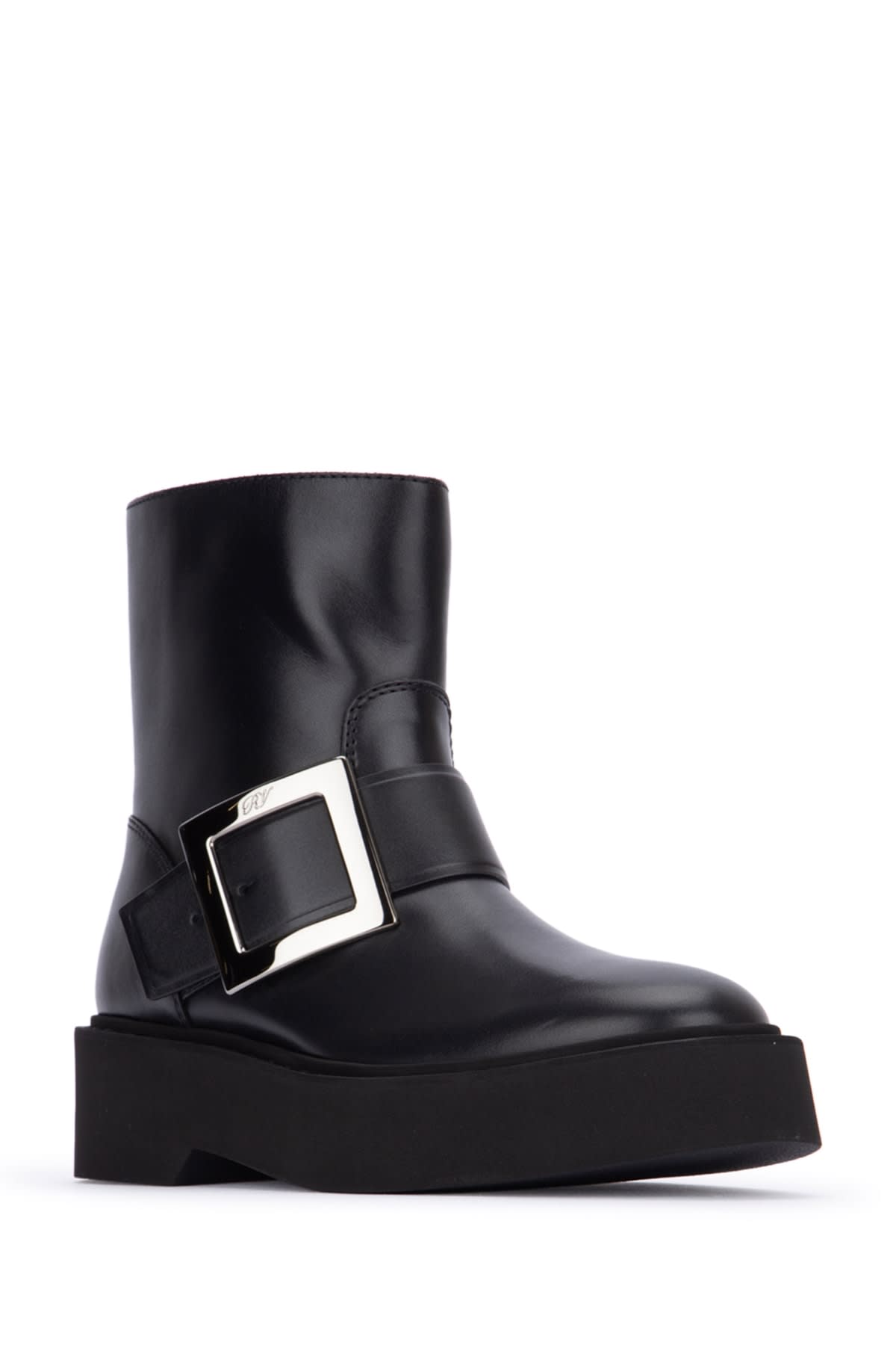 Roger Vivier High Met Bikers Ankle Boots With Buckle In Black