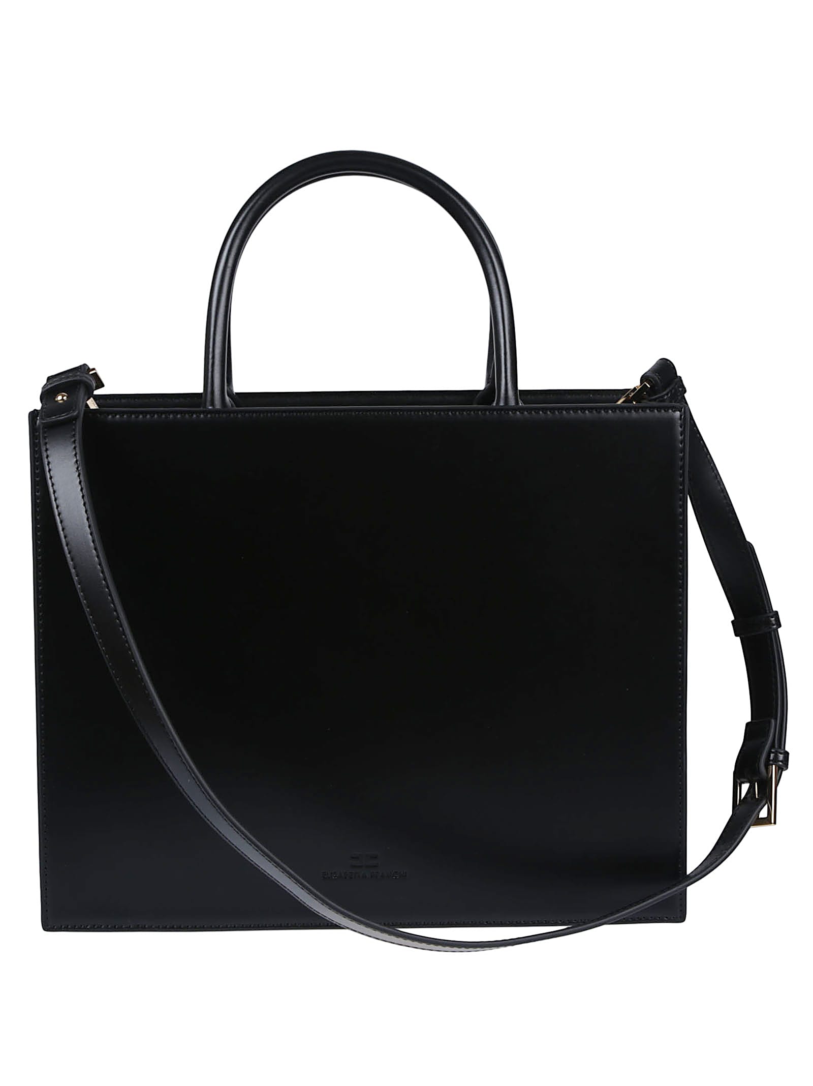 Elisabetta Franchi Structured Handbag With Prominent Logo Detail In Black