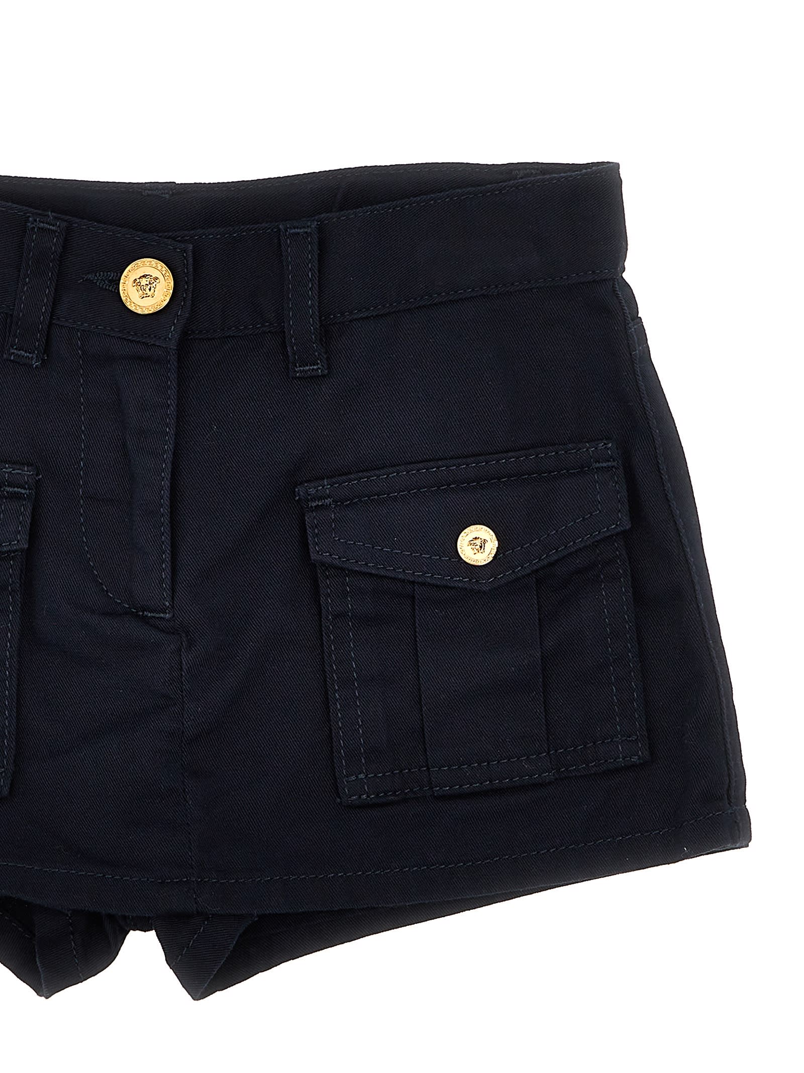 Shop Versace Gabardine Shorts In Blue