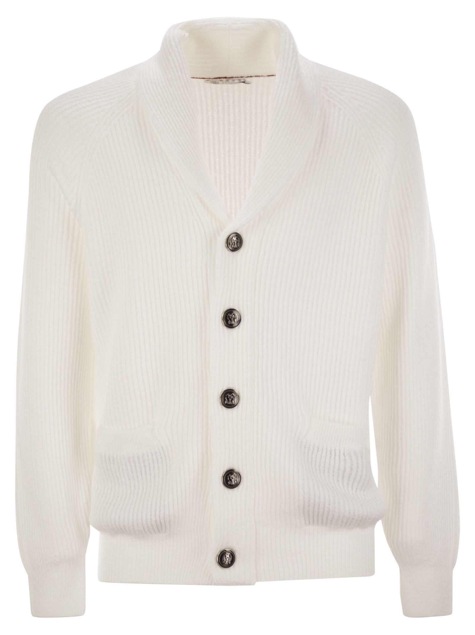 Brunello Cucinelli Men's Buttoned Cotton Rib Cardigan In Neve