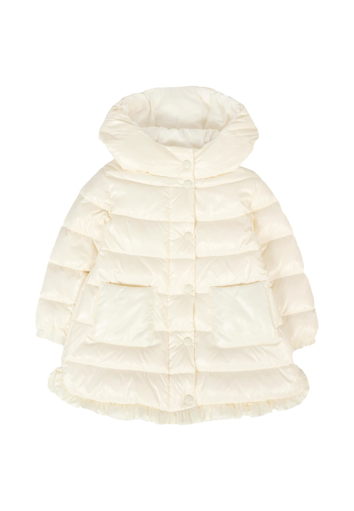 Moncler Ivory Dufar Down Jacket For Baby Girl With Logo In Neutral