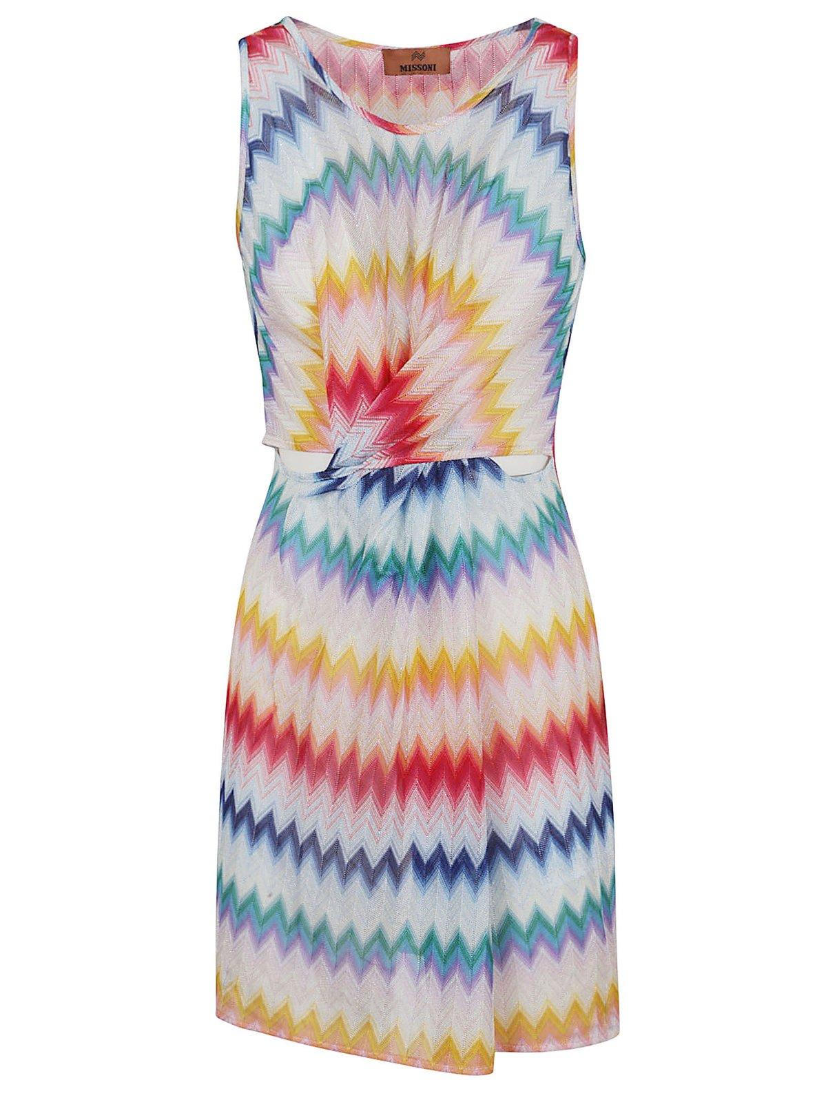 Shop Missoni Zigzag Printed Twist Detailed Mini Dress In Multicolor