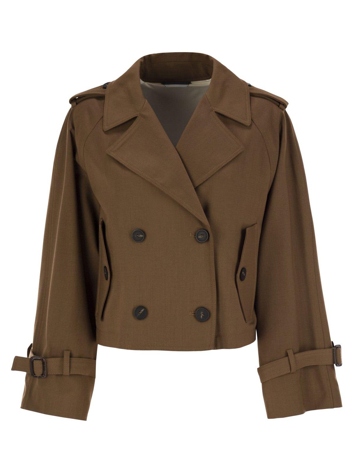 Shop Weekend Max Mara Double-breasted Long-sleeved Coat In Brown