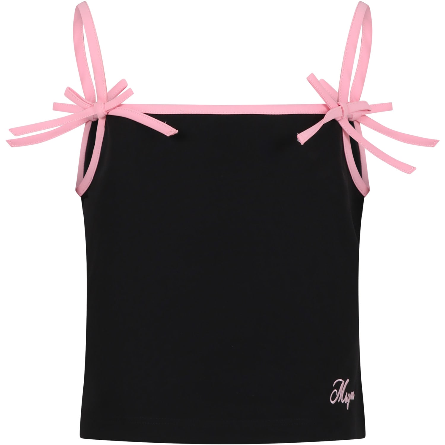 Msgm Kids' Black Top For Girl With Logo