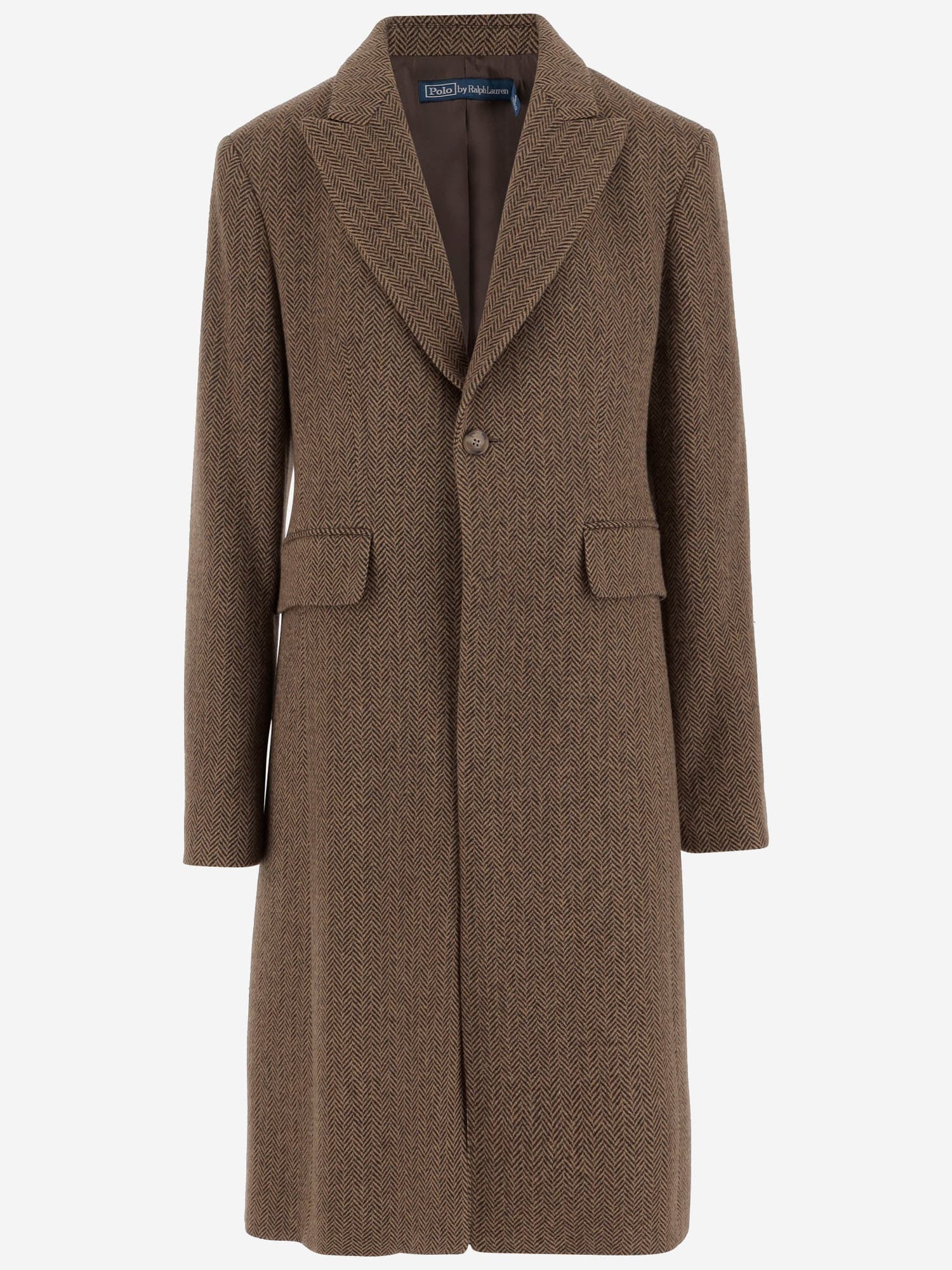 Polo Ralph Lauren Herringbone Single-breasted Coat In Brown