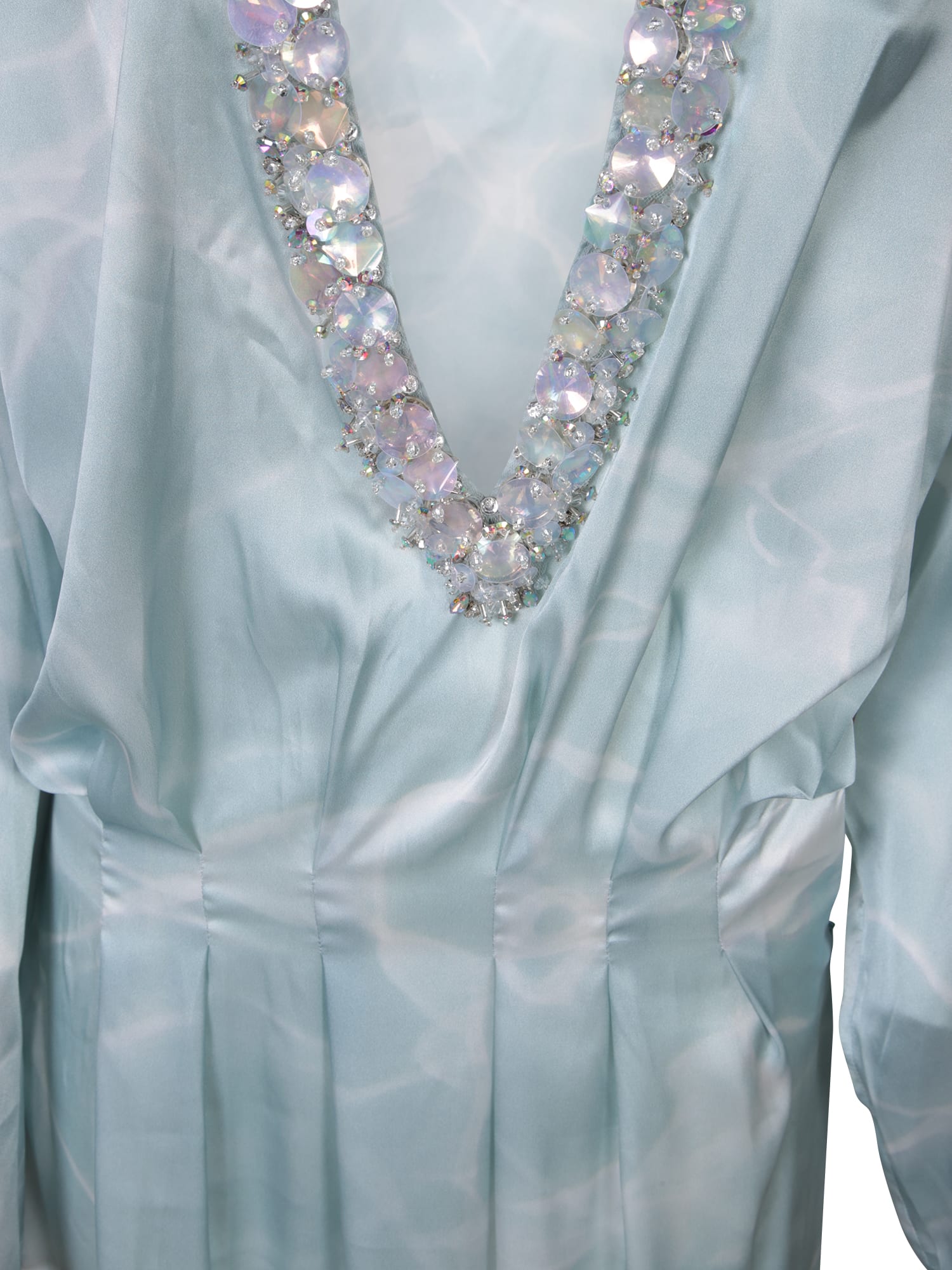 Shop Amen Light Blue Marble Satin Kaftan Dress