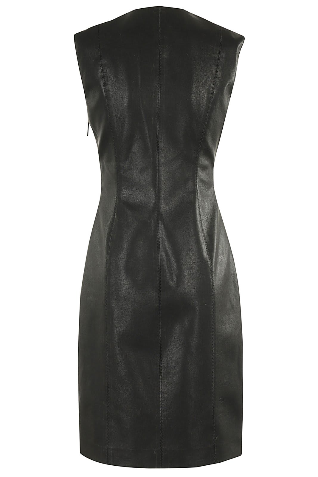 Shop Msgm Faux-leather Sheath Midi Dress In Black