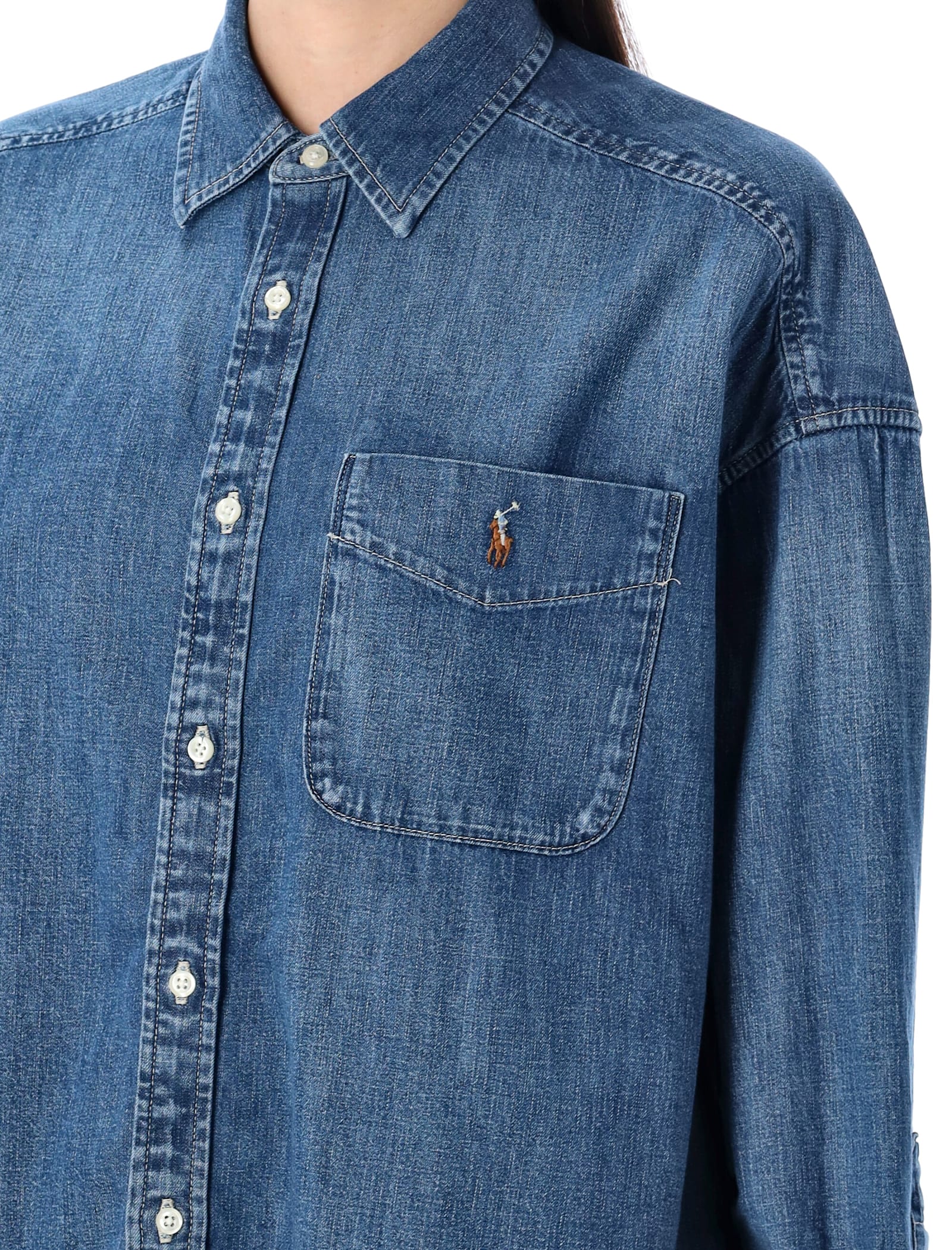 Polo Ralph Lauren Overshirt Denim Chest Pocket In Golfito Wash