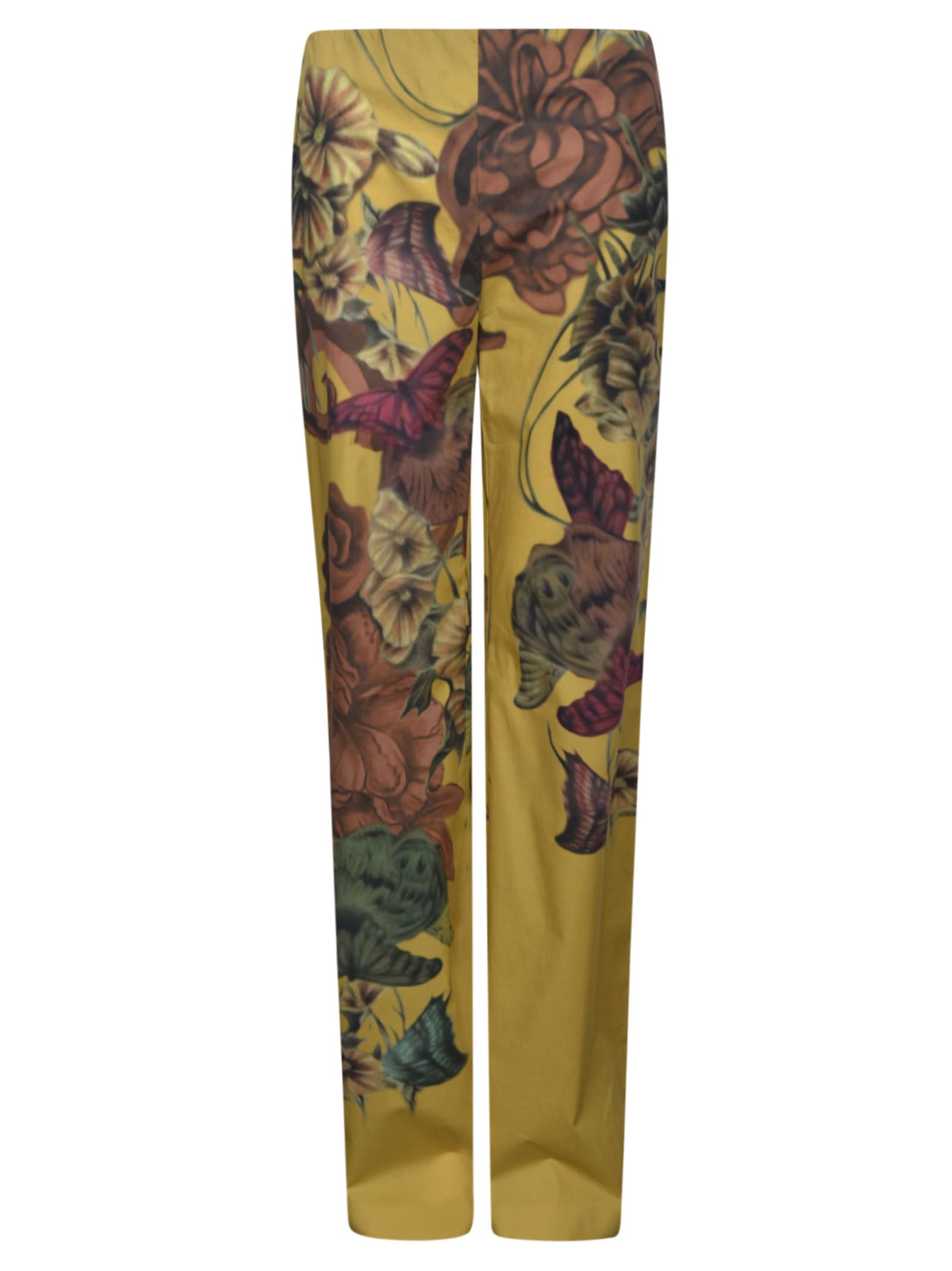 Shop Alberta Ferretti Floral Print Trousers In Yellow/brown