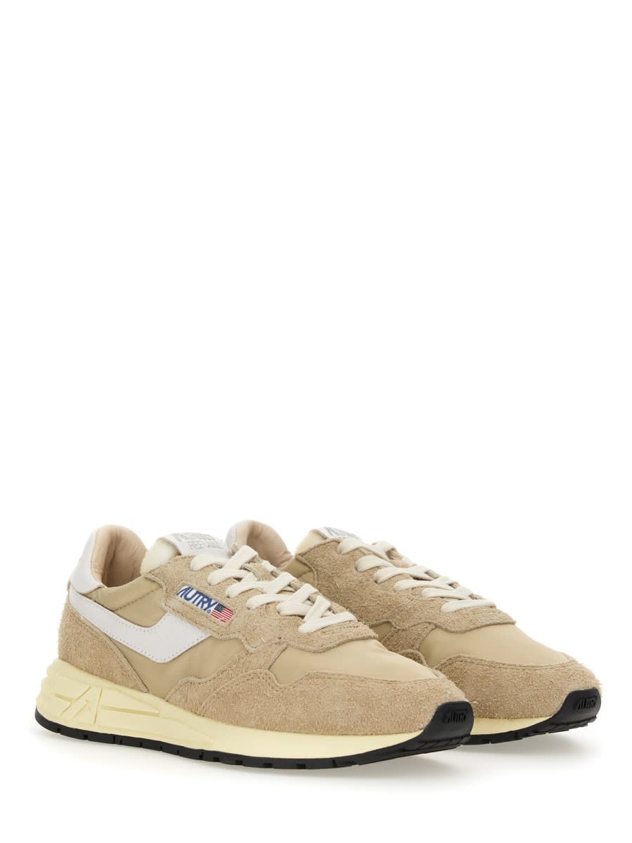 Autry Reelwind Low Nylon And Leather Craquele Pepper And White Sneakers In Pink