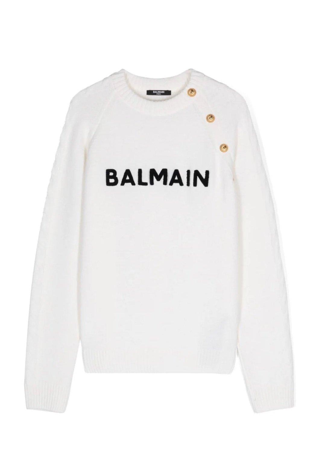 Shop Balmain Logo-embroidered Crewneck Jumper