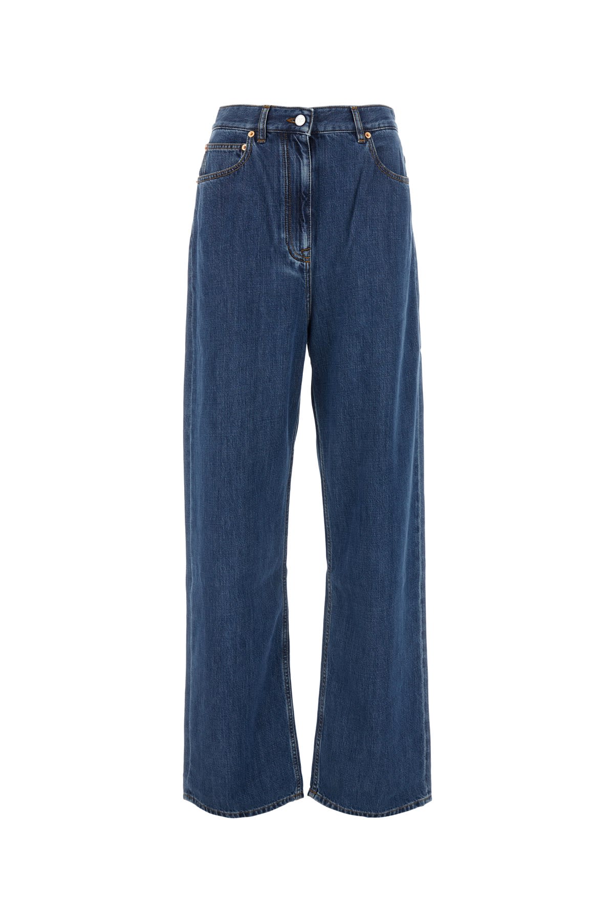 Shop Valentino Pantalone In Denim Soli In Mediumbluedenim