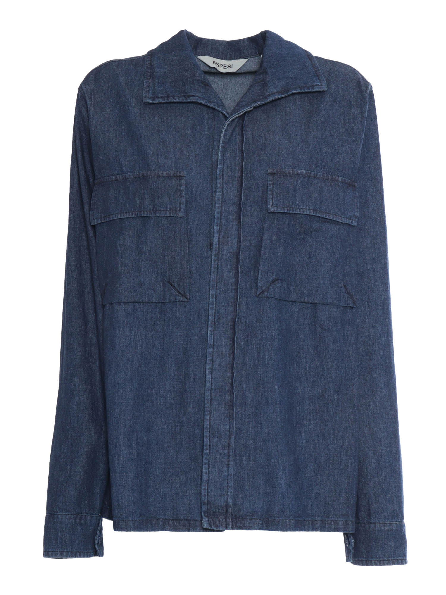 Aspesi Medium Denim Shirt With Classic Collar In Blue