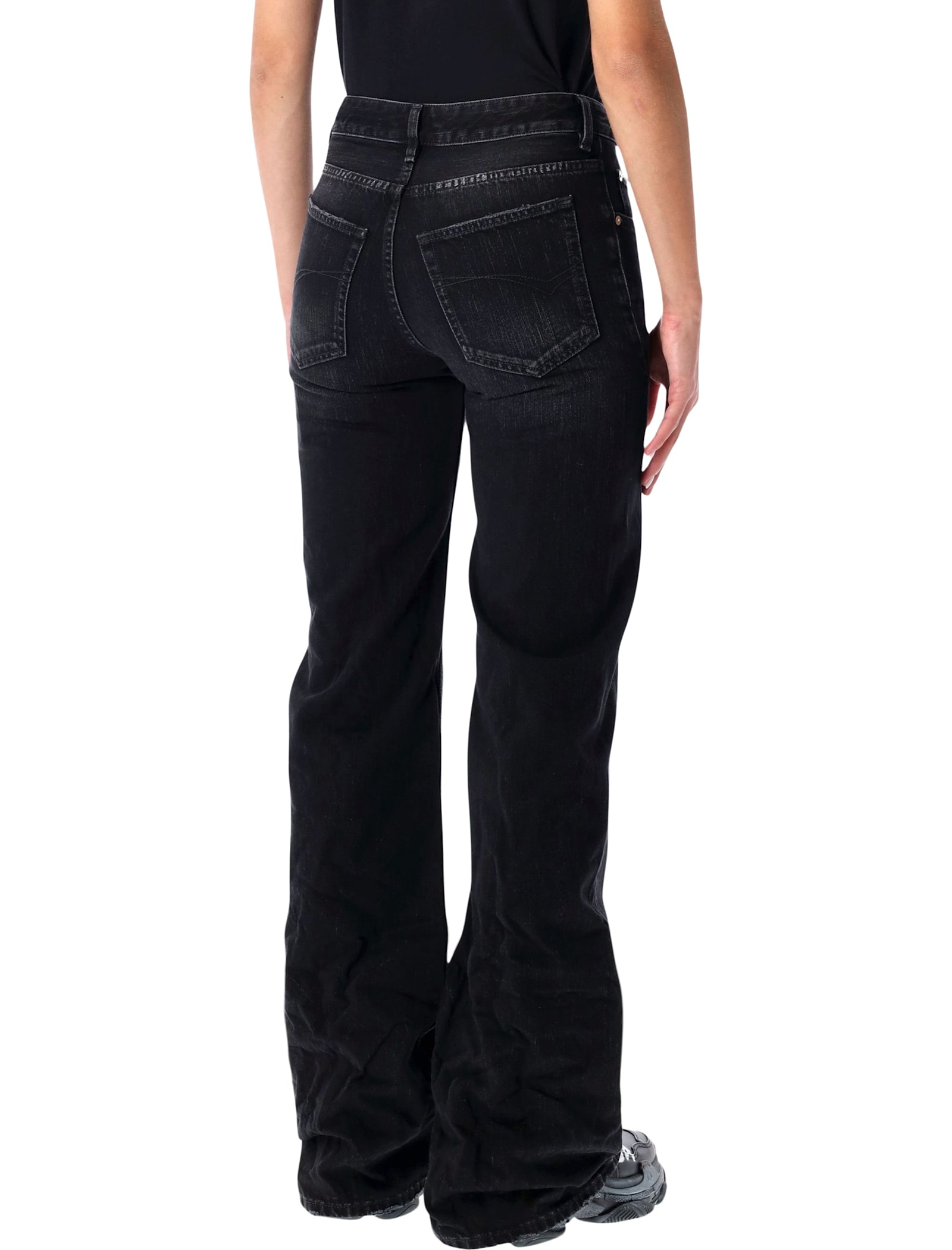 Balenciaga Wide-leg Washed Black Denim Jeans In Black