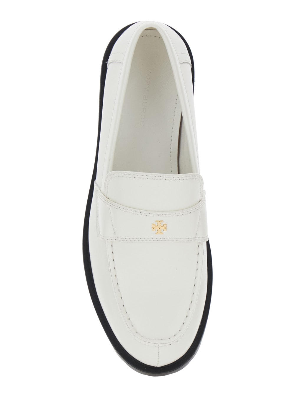 TORY BURCH WHITE LOAFER WITH LOGO PLATE IN NAPPA LEATHER WOMAN 