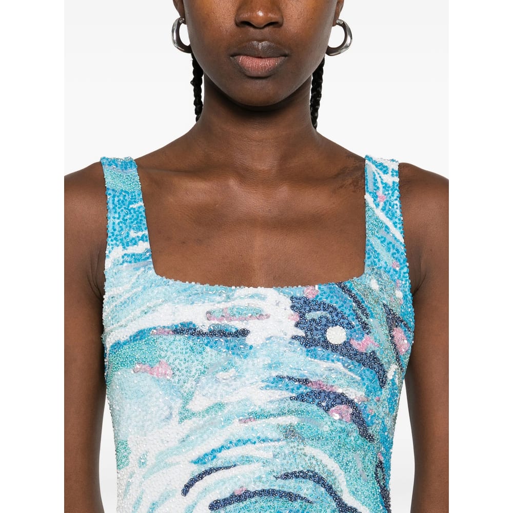 Staud Le Sable Tidal-wave Sequin Mini Dress In Blue