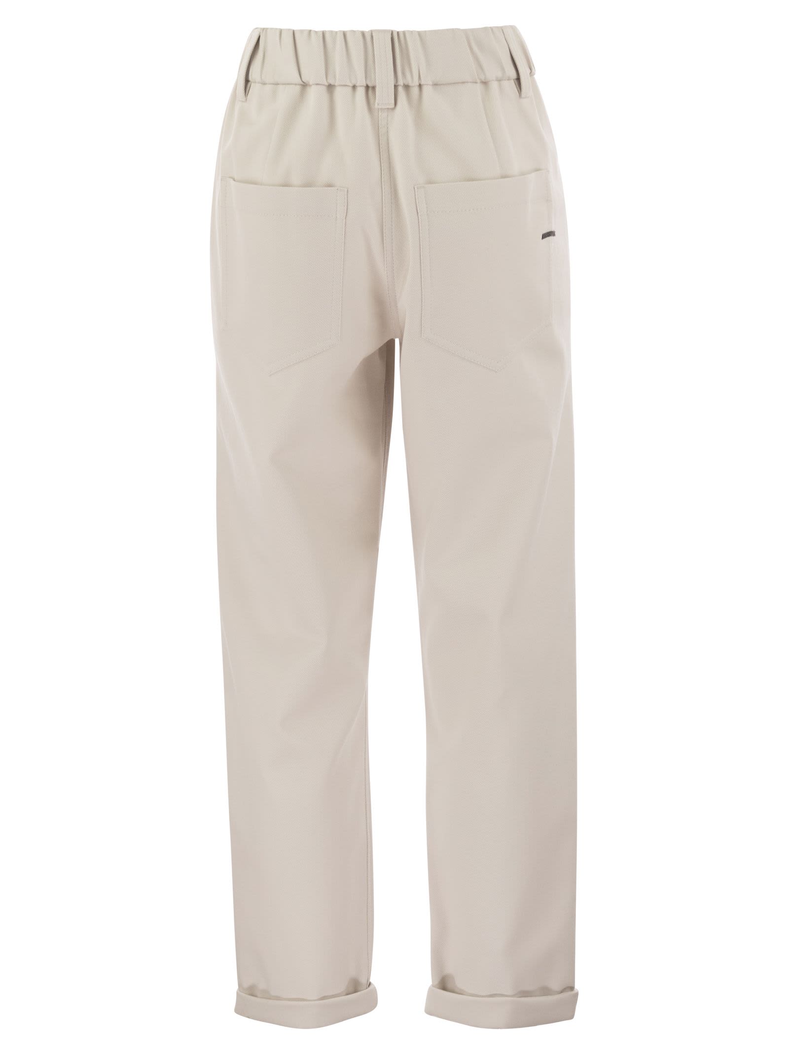 Shop Brunello Cucinelli Baggy Trousers In Stretch Cotton Cover-up With Shiny Bartack In White