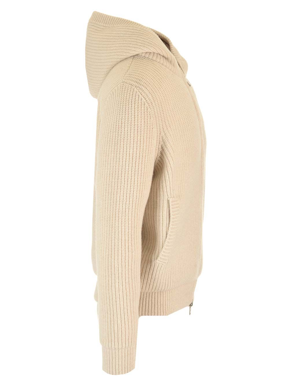 Shop Moncler Reversible Wool Blend Sweatshirt In Beige