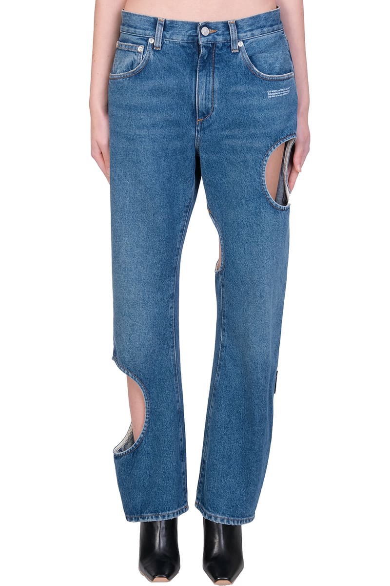 Off-White Hole Baggy Jeans In Blue Denim