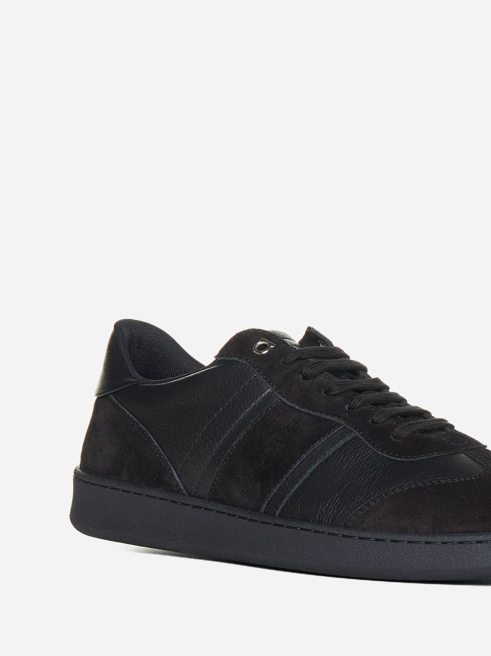 Shop Ferragamo Achille Leather And Suede Sneakers In Black