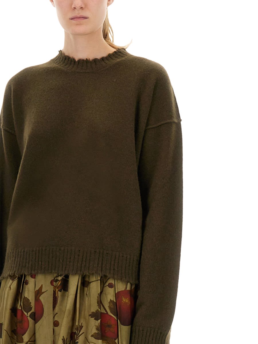 Uma Wang Green Cashmere Sweater With Distressed Details In Green