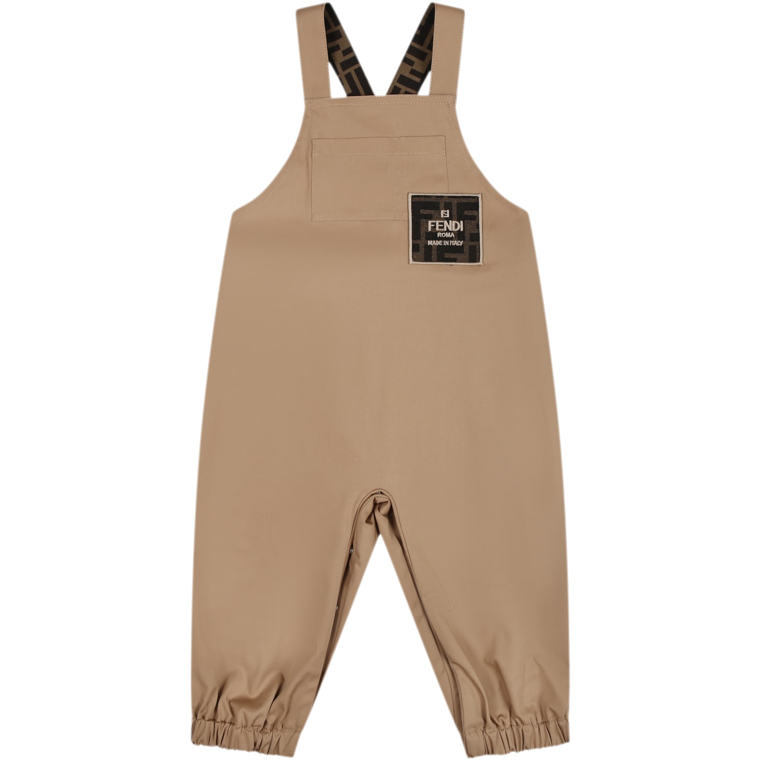 Shop Fendi Beige Dungarees For Baby Boy With Ff Logo