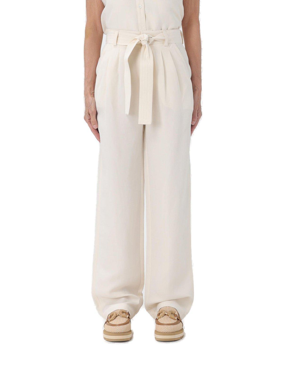 Shop Woolrich Belted Straight Leg Pleated Trousers