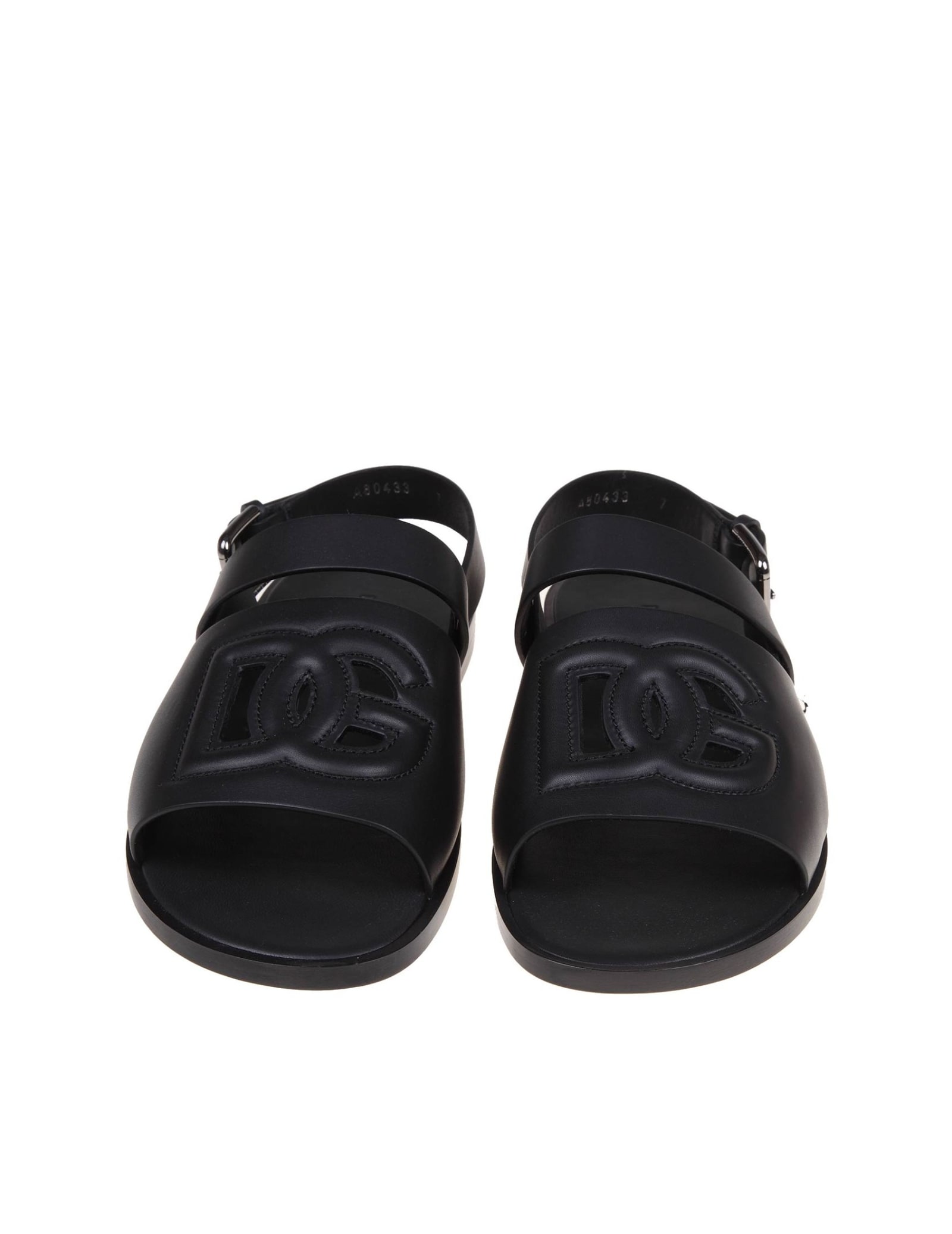 Shop Dolce & Gabbana Leather Sandals With Quilted Dg Logo In Black