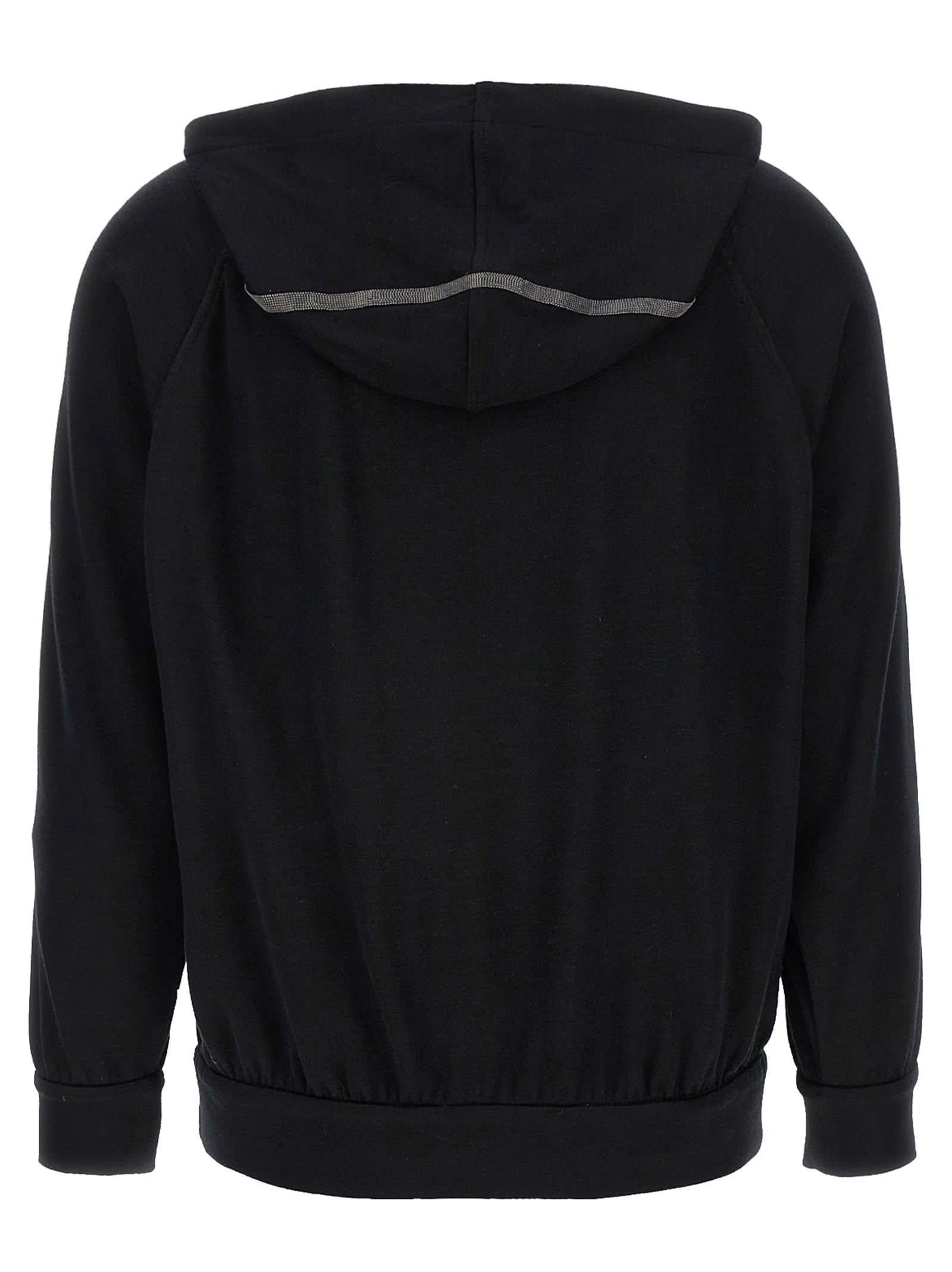 Brunello Cucinelli Shiny Trims Hoodie In Black