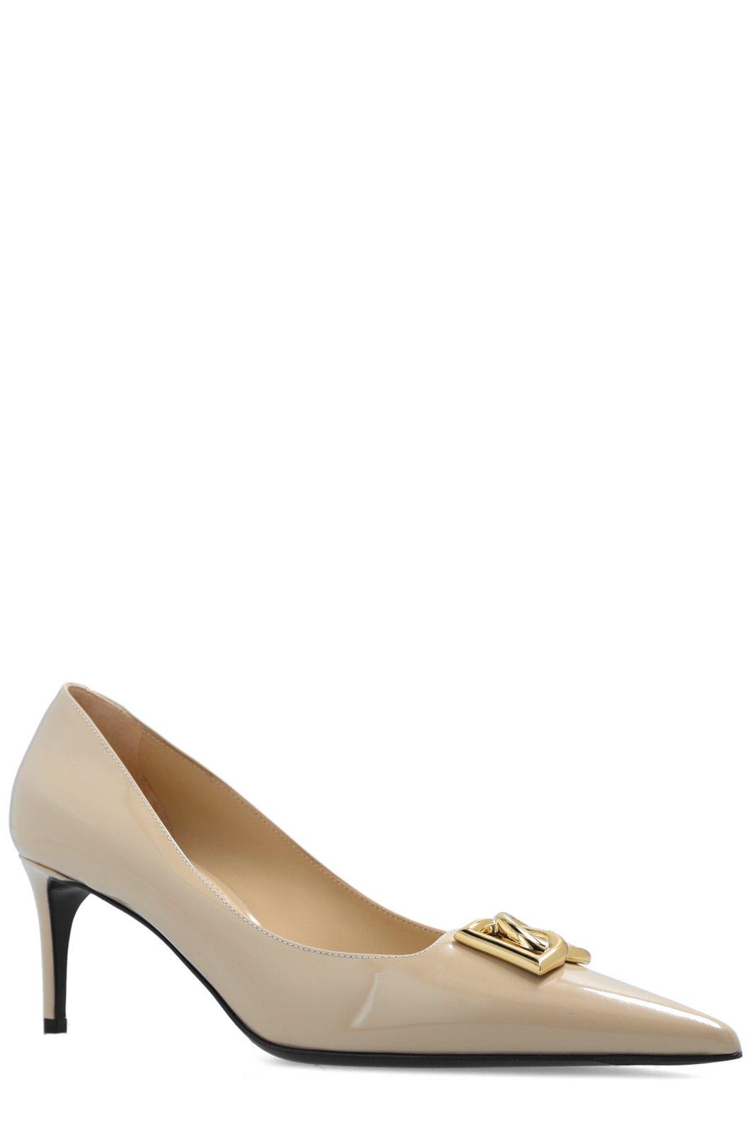 Shop Dolce & Gabbana Dg Plaque Pointed Toe Pumps