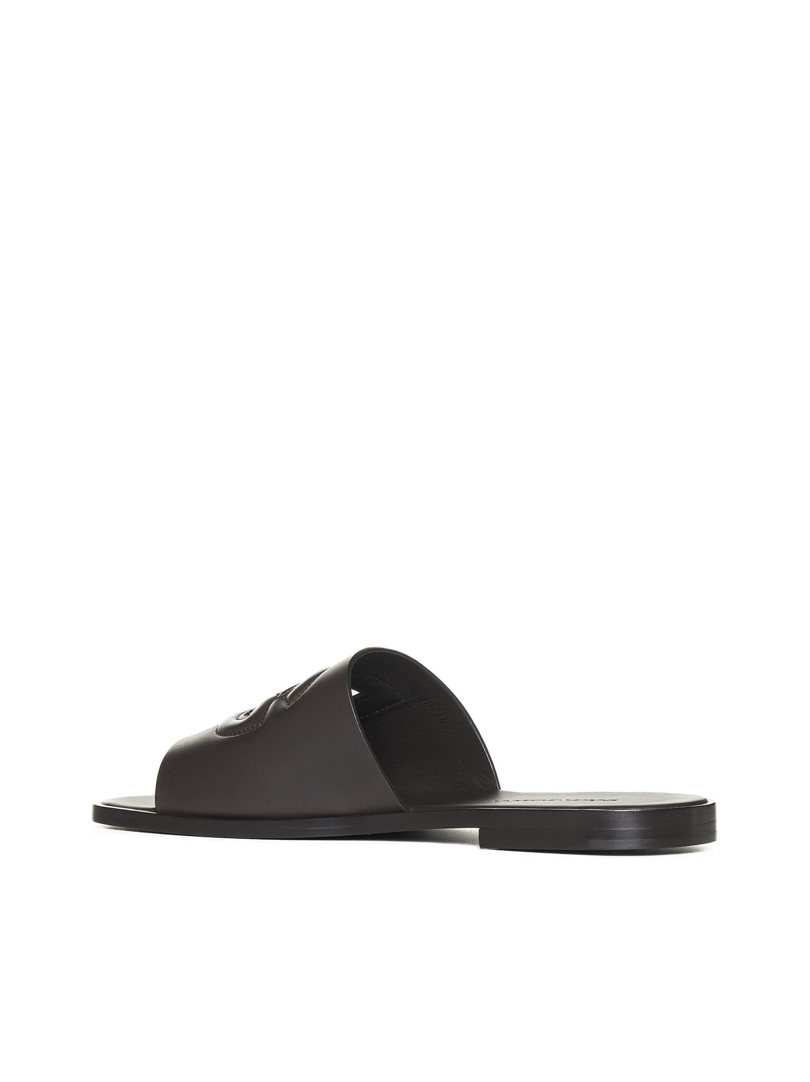 Dolce & Gabbana Black Sandals With Dg Logo Cut-out In Leather Man In Cioccolato Fondente