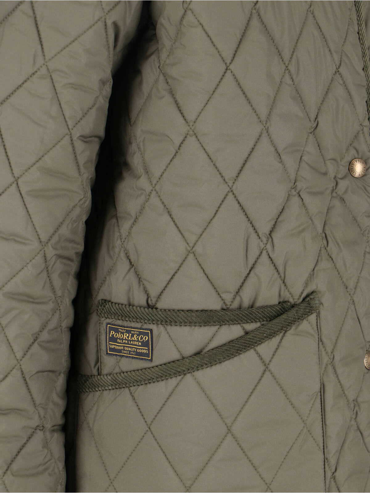 Polo Ralph Lauren Corduroy Collar Quilted Front Pockets Jacket In Gray