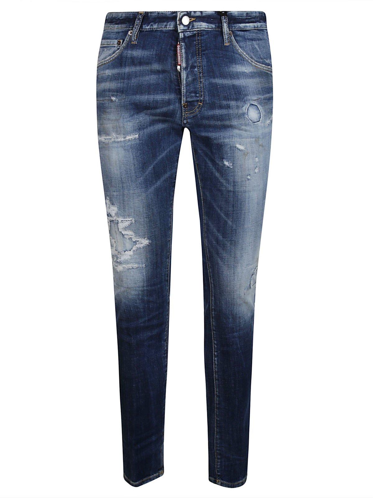 Shop Dsquared2 Distressed Skinny Jeans In Navy Blue