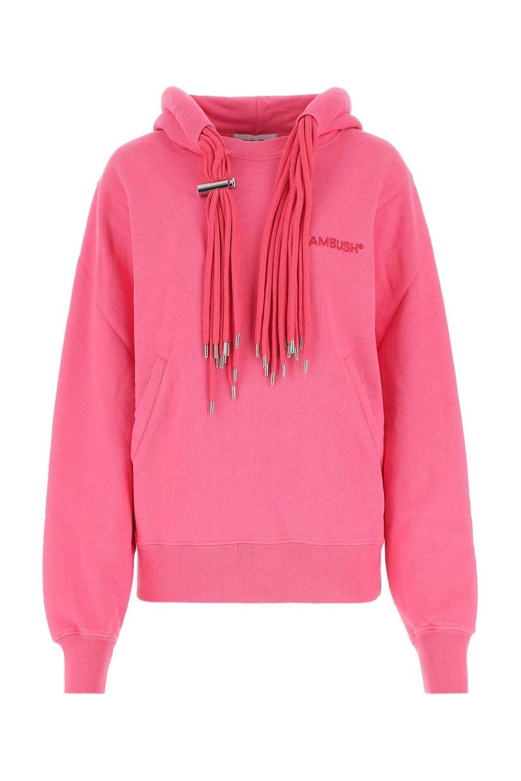Shop Ambush Logo Embroidered Drawstring Hoodie In Pink
